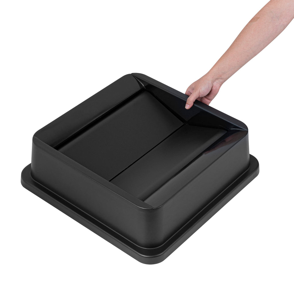 Clean Tek Professional Square Black Plastic Swing Lid - Fits 35 / 50 gal Square Trash Can - 1 count box