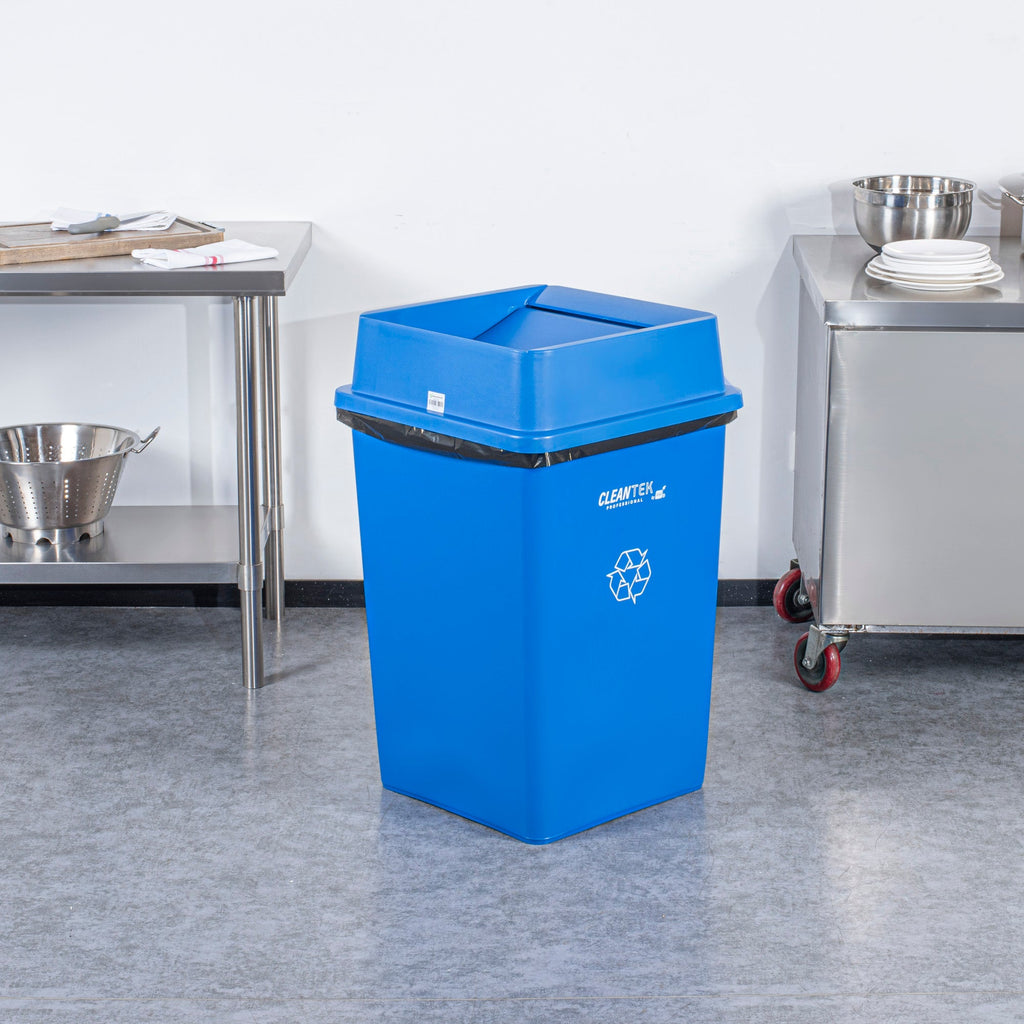 Clean Tek Professional Square Blue Plastic Swing Lid - Fits 35 / 50 gal Square Recycling Bin - 1 count box