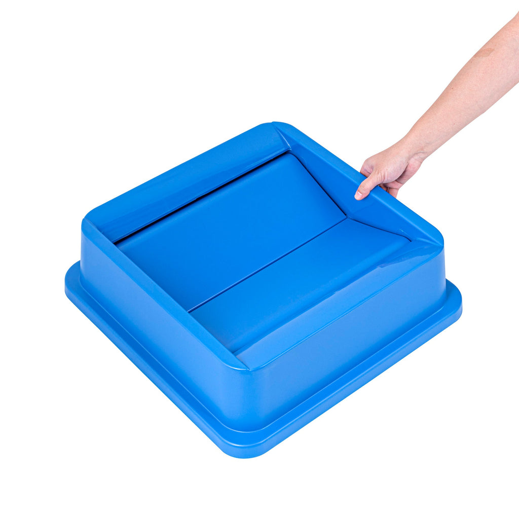 Clean Tek Professional Square Blue Plastic Swing Lid - Fits 35 / 50 gal Square Recycling Bin - 1 count box