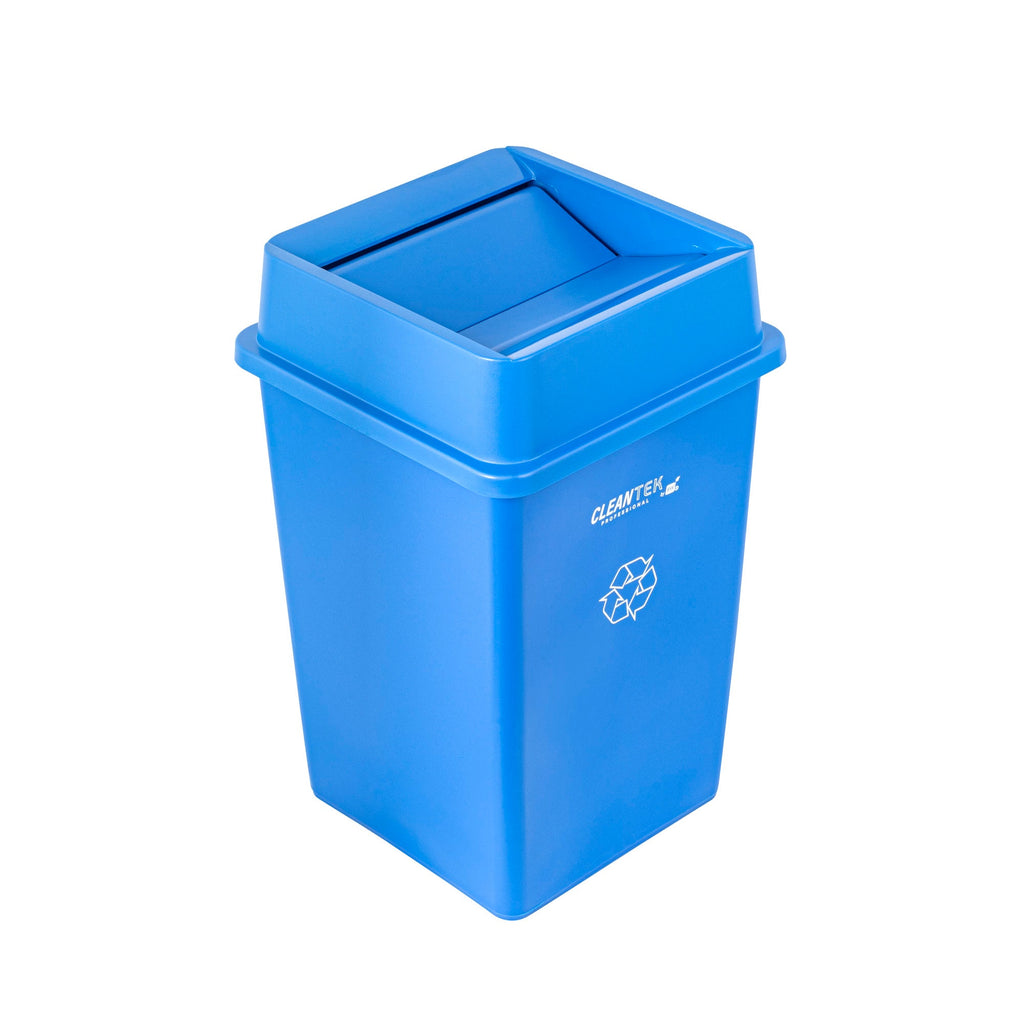 Clean Tek Professional Square Blue Plastic Swing Lid - Fits 35 / 50 gal Square Recycling Bin - 1 count box