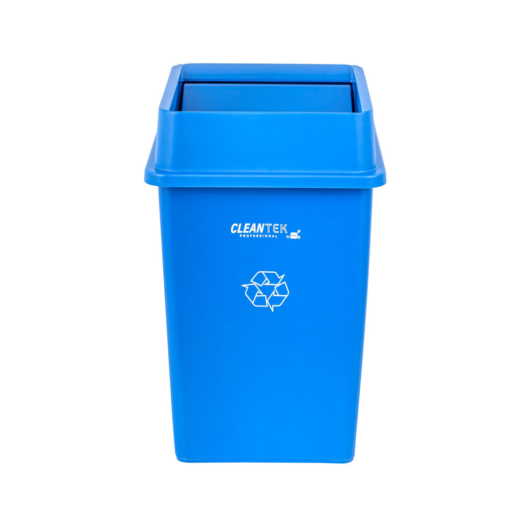 Clean Tek Professional Square Blue Plastic Swing Lid - Fits 35 / 50 gal Square Recycling Bin - 1 count box