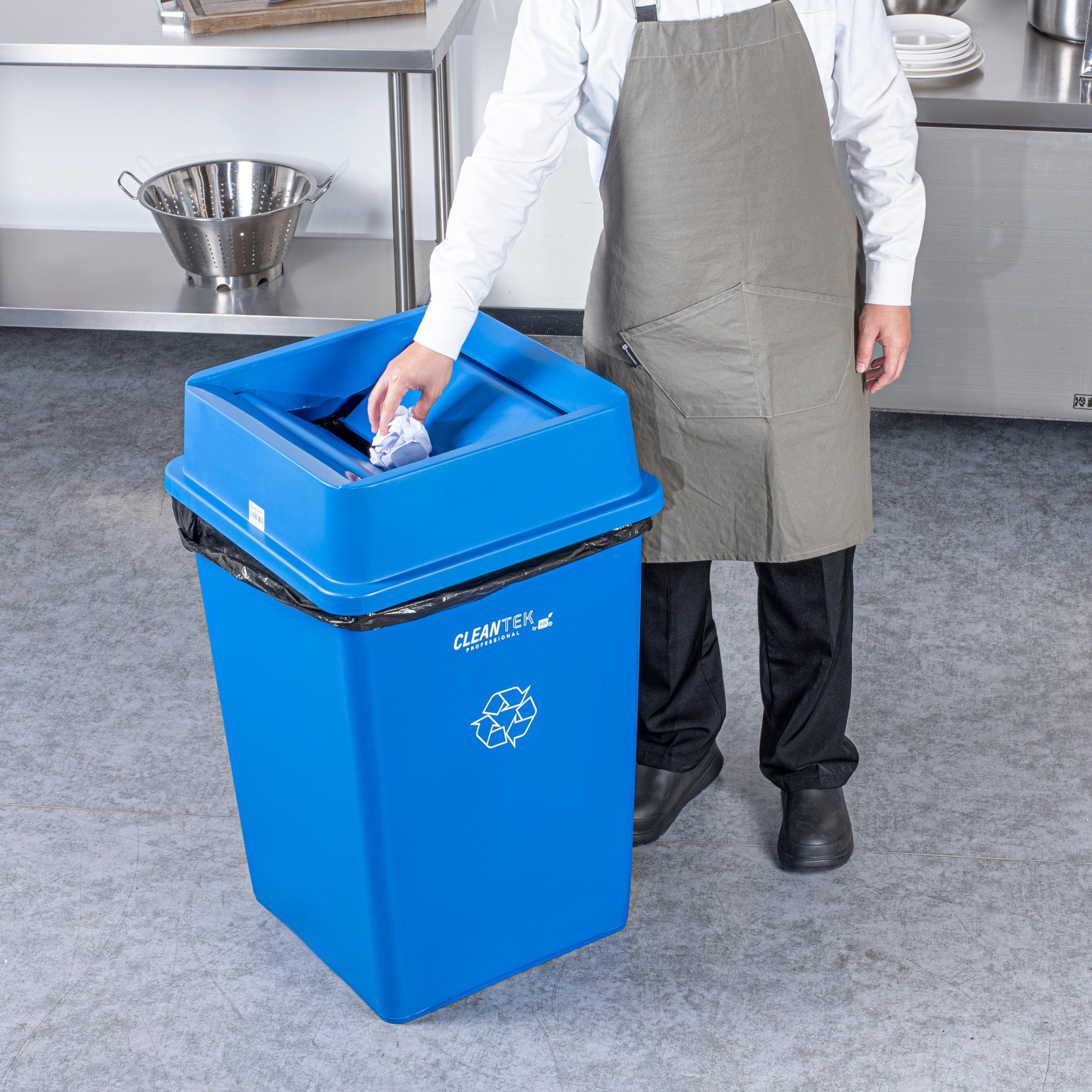 Clean Tek Professional Square Blue Plastic Swing Lid - Fits 35 / 50 gal Square Recycling Bin - 1 count box