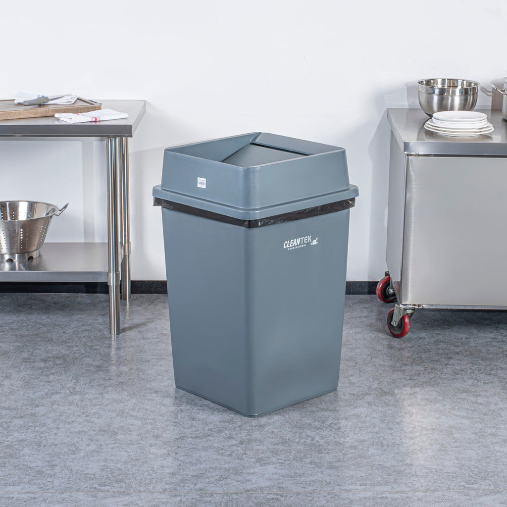Clean Tek Professional Square Gray Plastic Swing Lid - Fits 35 / 50 gal Square Trash Can - 1 count box