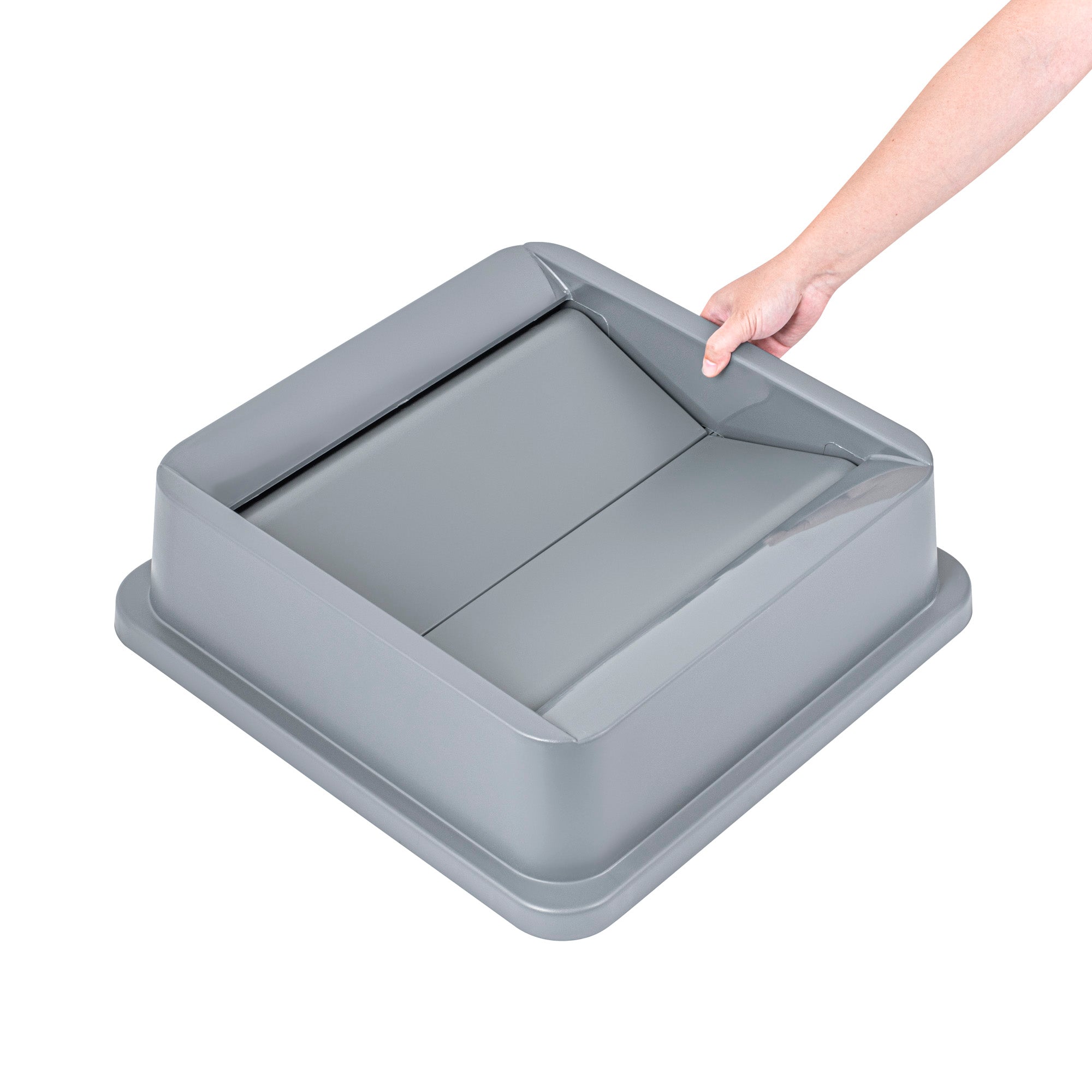 Clean Tek Professional Square Gray Plastic Swing Lid - Fits 35 / 50 gal Square Trash Can - 1 count box