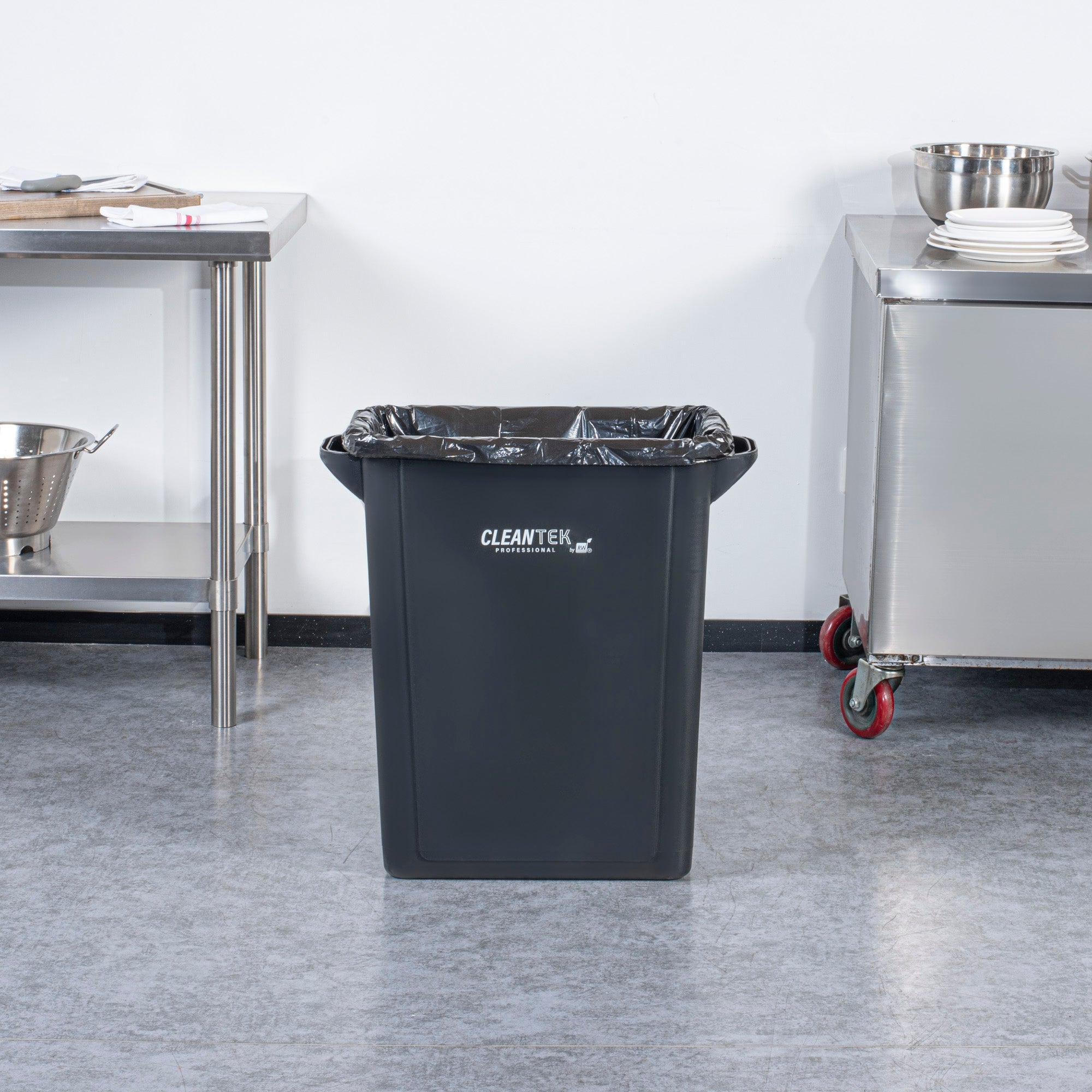 Clean Tek Professional 15 gal Rectangle Black Plastic Slim Trash Can - with Handles - 24" x 10 3/4" x 24 3/4" - 1 count box