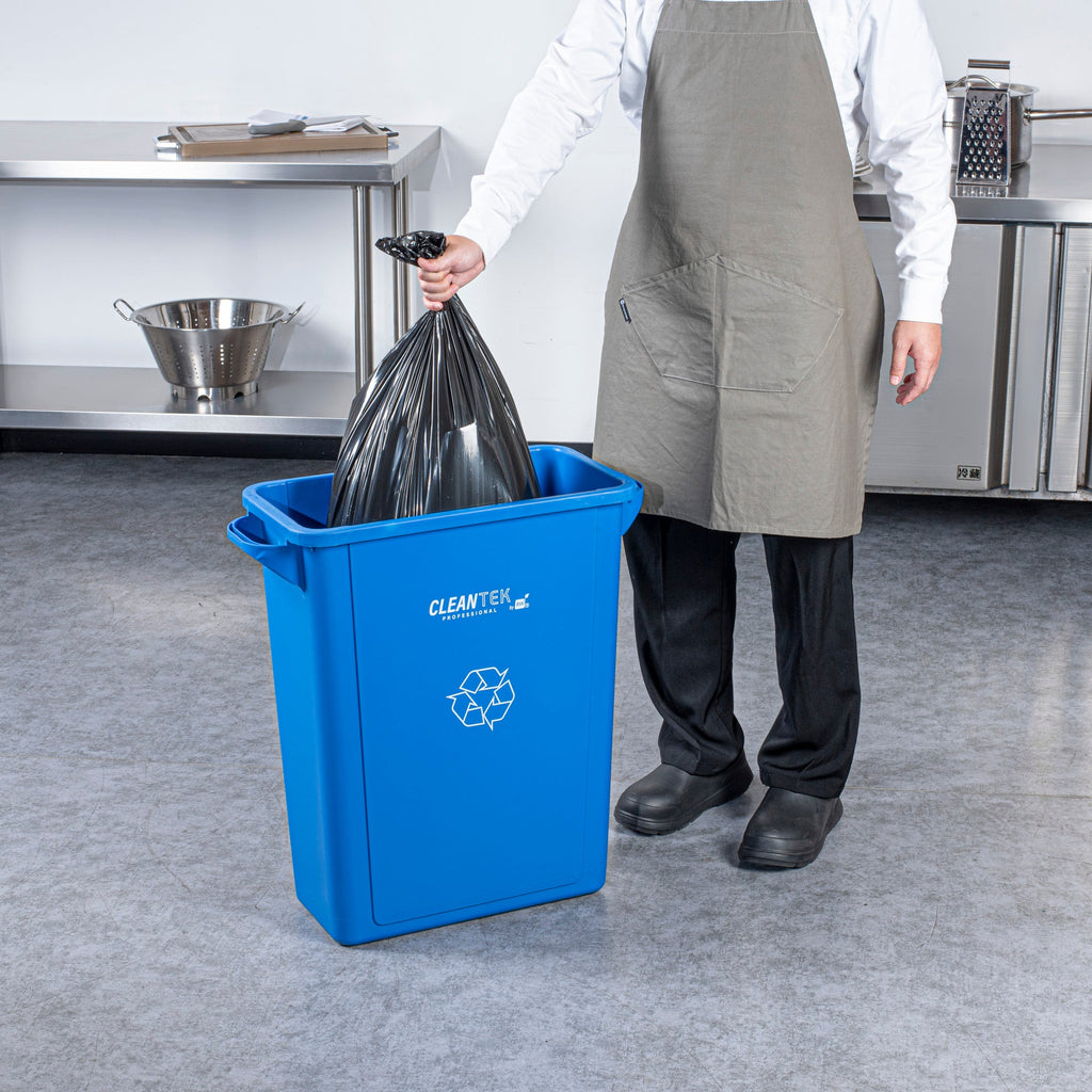 Clean Tek Professional 15 gal Rectangle Blue Plastic Slim Recycling Bin - with Handles - 24" x 10 3/4" x 24 3/4" - 1 count box