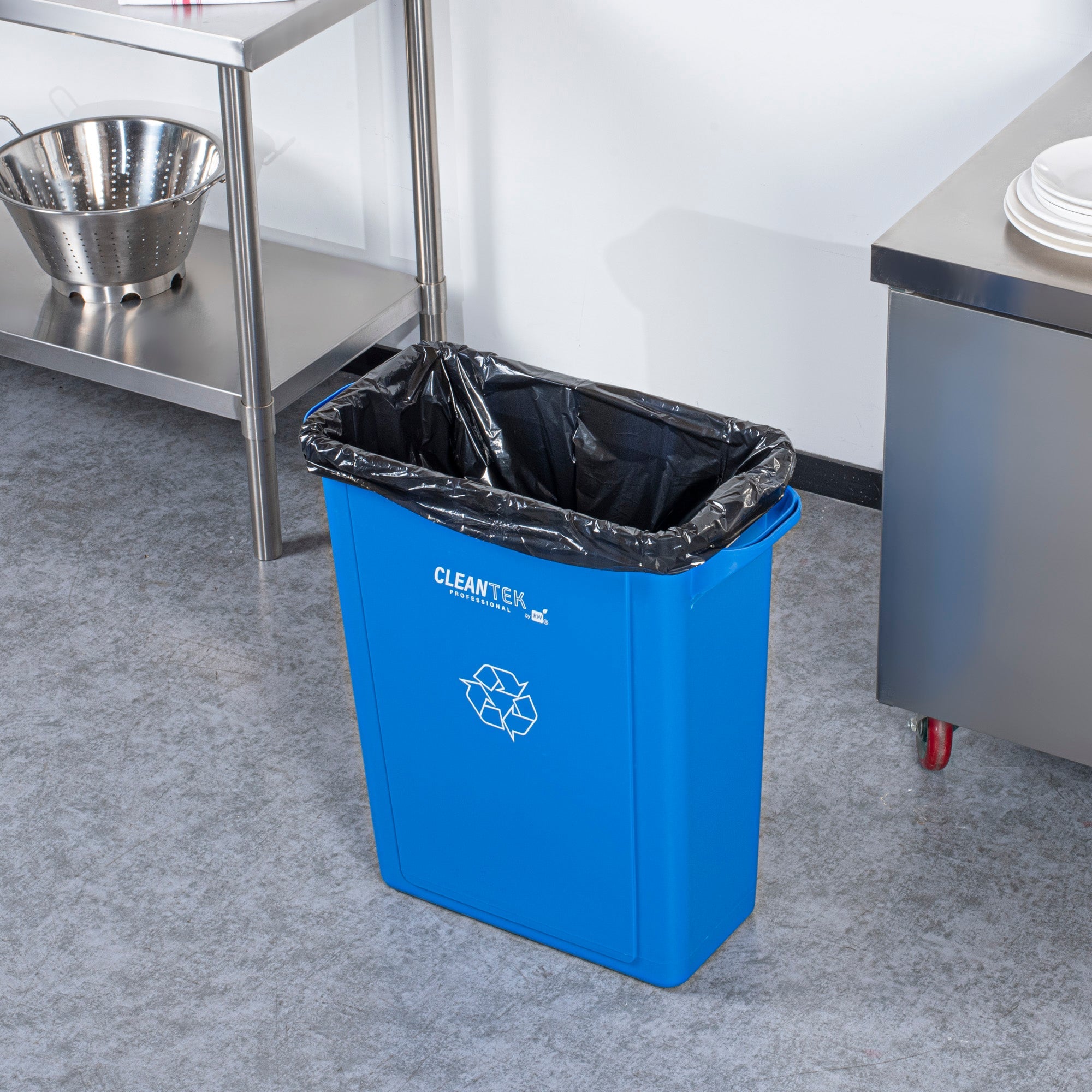 Clean Tek Professional 15 gal Rectangle Blue Plastic Slim Recycling Bin - with Handles - 24" x 10 3/4" x 24 3/4" - 1 count box