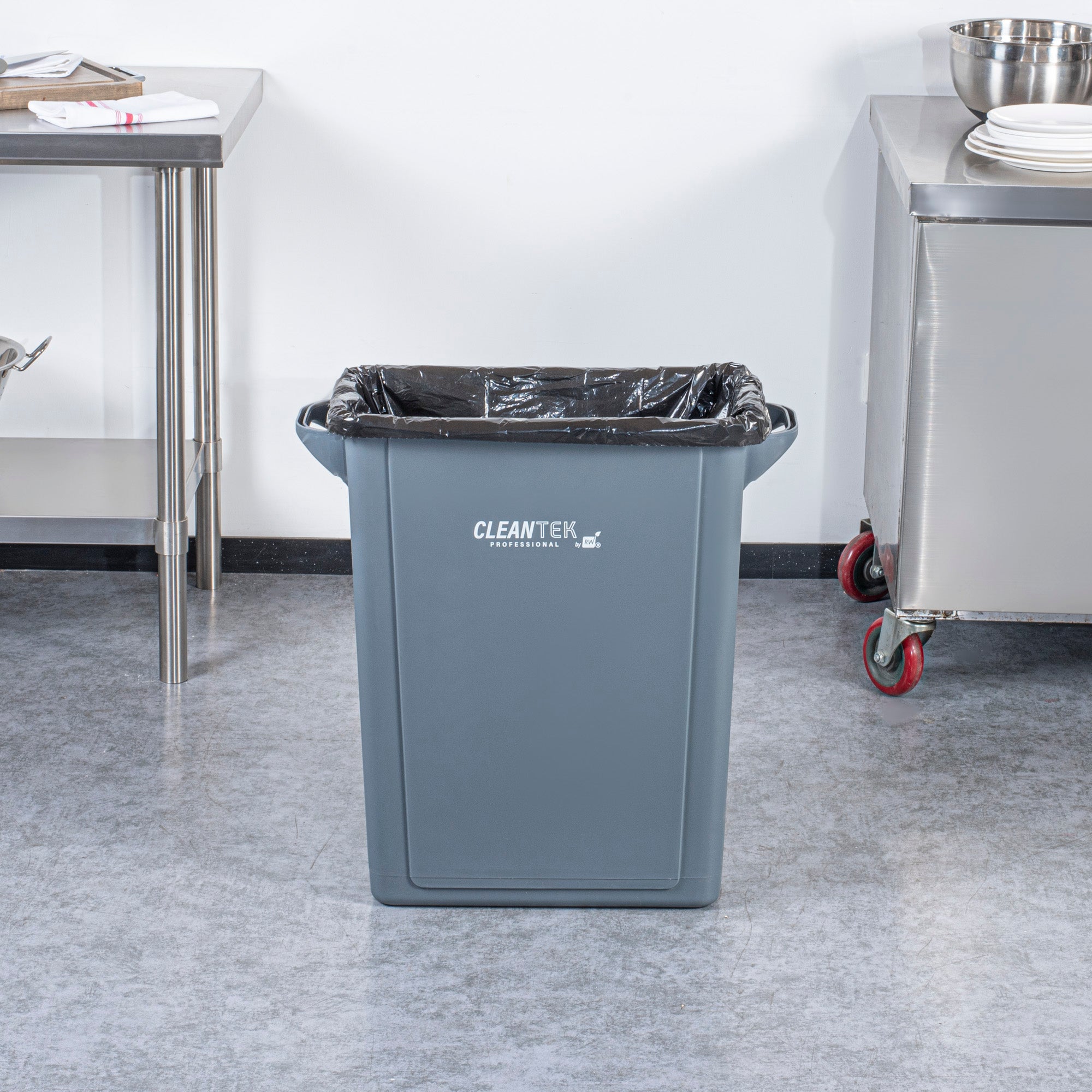 Clean Tek Professional 15 gal Rectangle Gray Plastic Slim Trash Can - with Handles - 24" x 10 3/4" x 24 3/4" - 1 count box