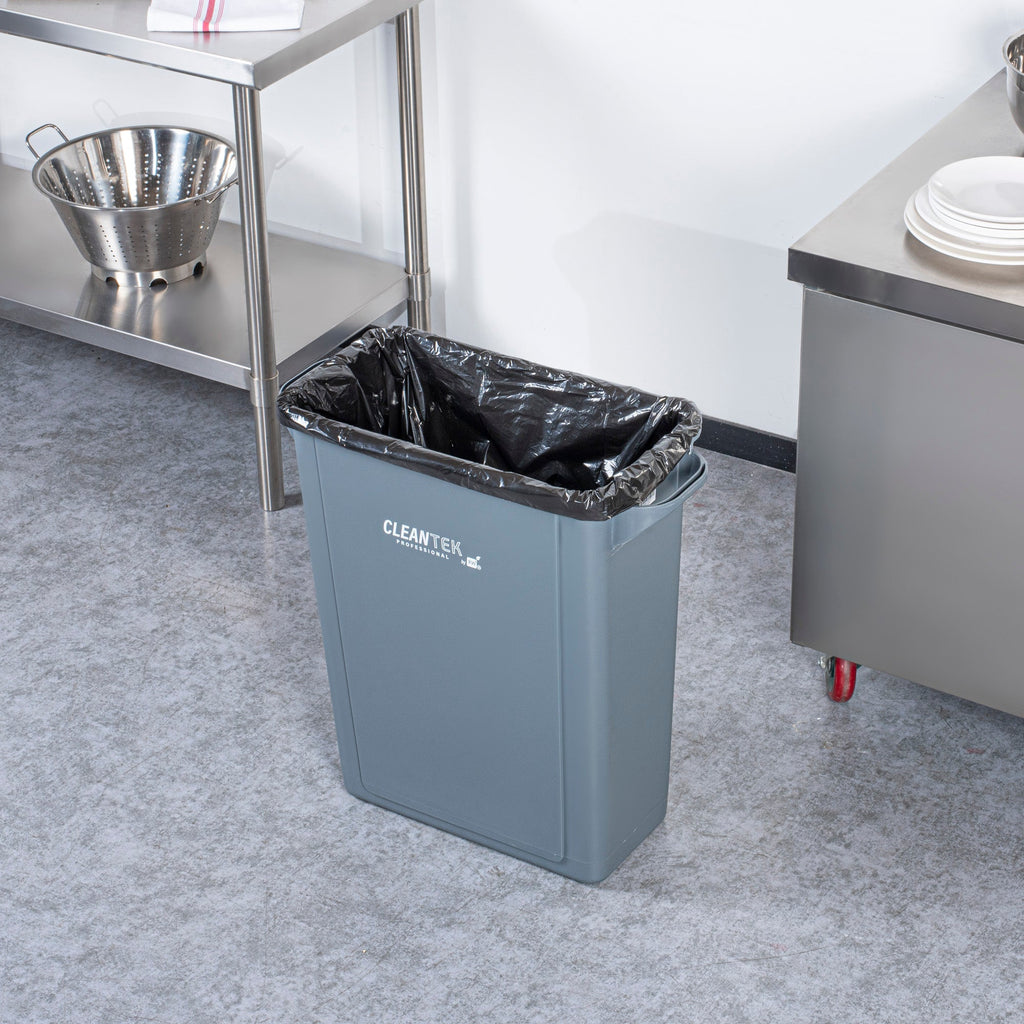 Clean Tek Professional 15 gal Rectangle Gray Plastic Slim Trash Can - with Handles - 24" x 10 3/4" x 24 3/4" - 1 count box