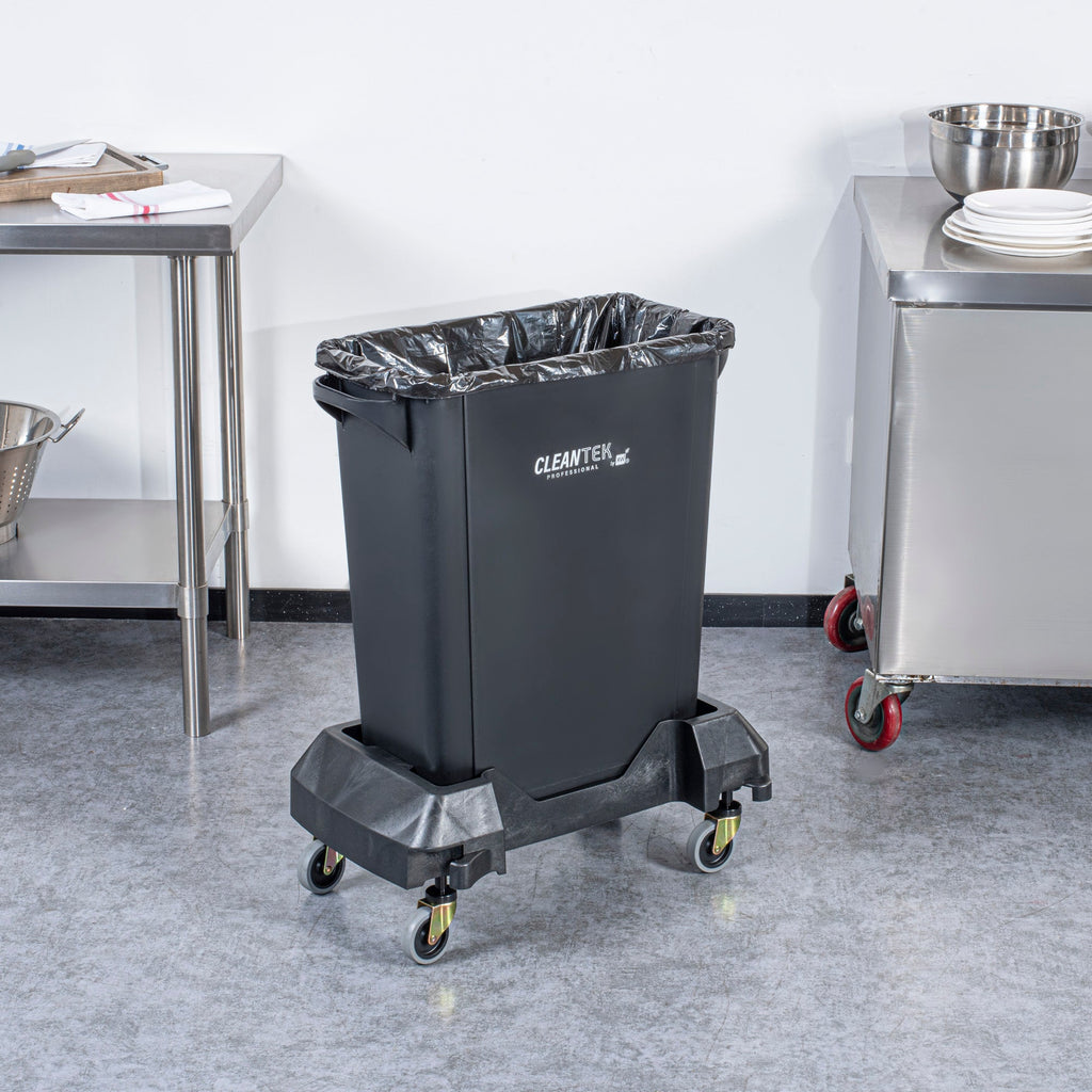Clean Tek Professional Black Trainable Dolly - Fits 15 / 23 gal Slim Trash Can - 1 count box