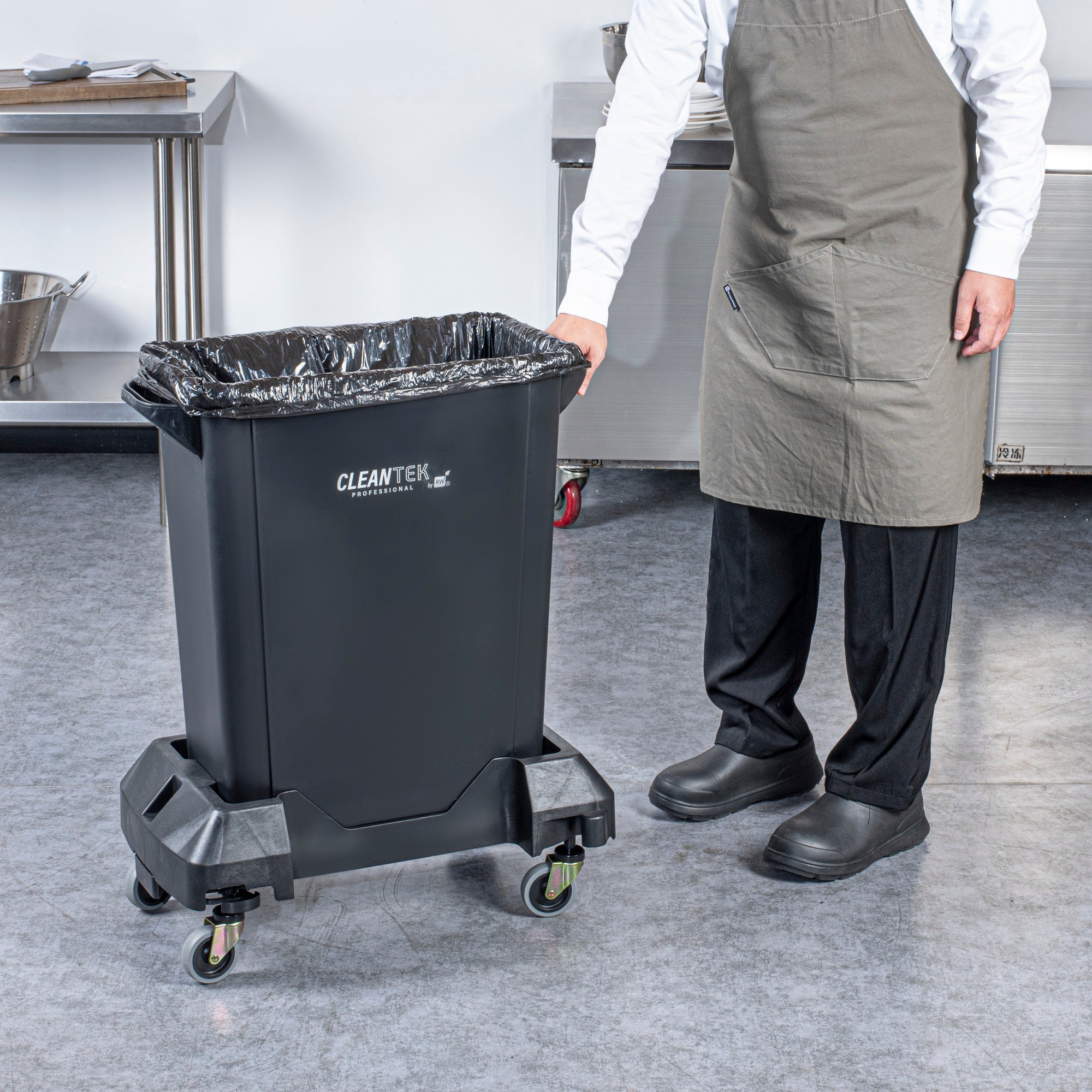 Clean Tek Professional Black Trainable Dolly - Fits 15 / 23 gal Slim Trash Can - 1 count box