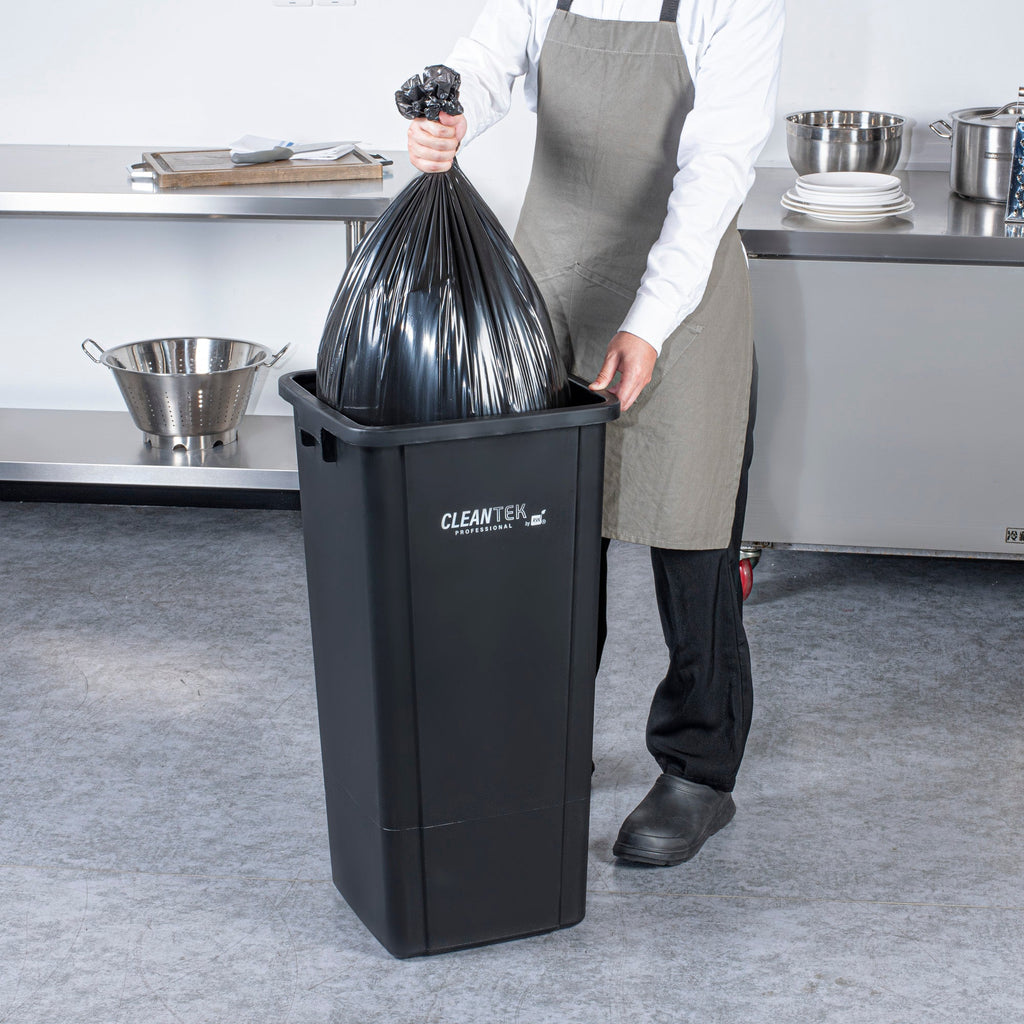 Clean Tek Professional 23 gal Square Black Plastic Trash Can - 16" x 15 3/4" x 30 3/4" - 1 count box