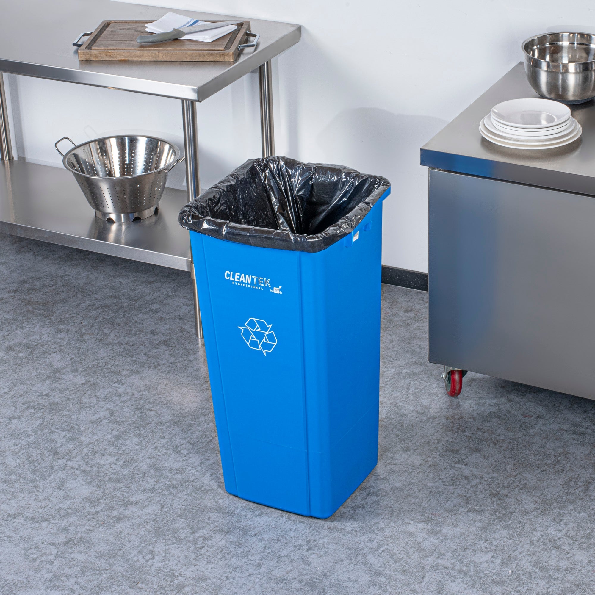 Clean Tek Professional 23 gal Square Blue Plastic Recycling Bin - 16" x 15 3/4" x 30 3/4" - 1 count box