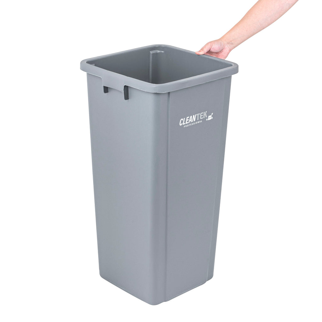 Clean Tek Professional 23 gal Square Gray Plastic Trash Can - 16" x 15 3/4" x 30 3/4" - 1 count box