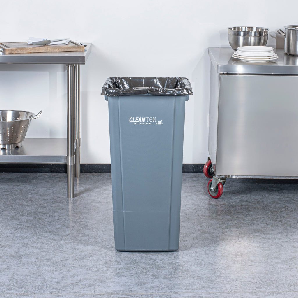 Clean Tek Professional 23 gal Square Gray Plastic Trash Can - 16" x 15 3/4" x 30 3/4" - 1 count box