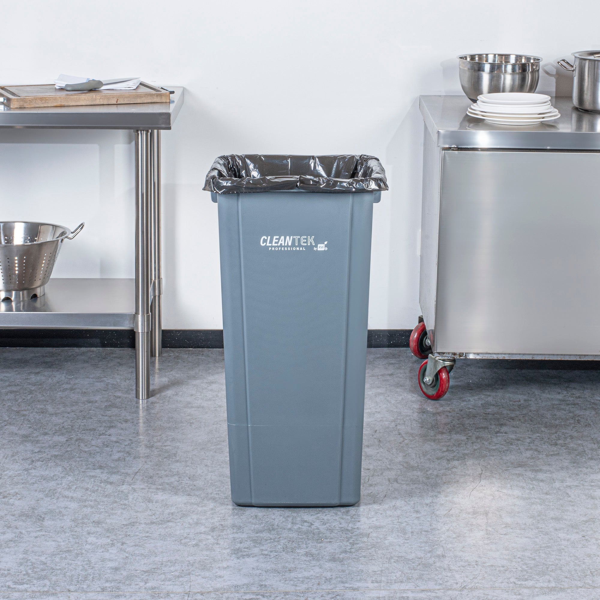 Clean Tek Professional 23 gal Square Gray Plastic Trash Can - 16" x 15 3/4" x 30 3/4" - 1 count box