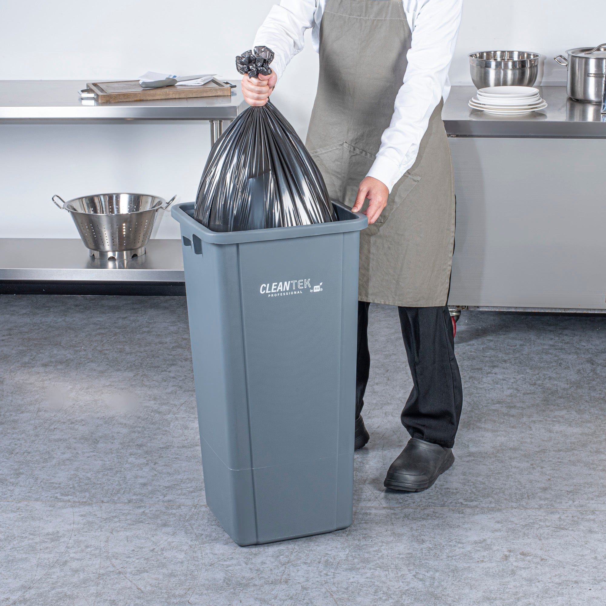 Clean Tek Professional 23 gal Square Gray Plastic Trash Can - 16" x 15 3/4" x 30 3/4" - 1 count box