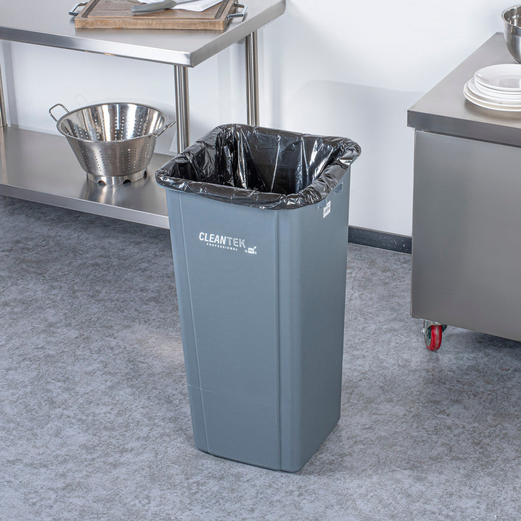 Clean Tek Professional 23 gal Square Gray Plastic Trash Can - 16" x 15 3/4" x 30 3/4" - 1 count box