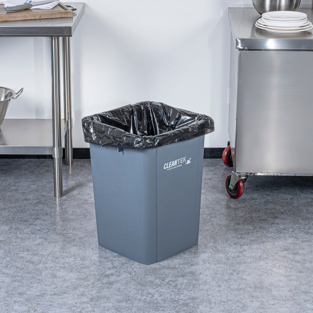 Clean Tek Professional 19 gal Square Gray Plastic Trash Can - 16" x 16" x 21 1/4" - 1 count box