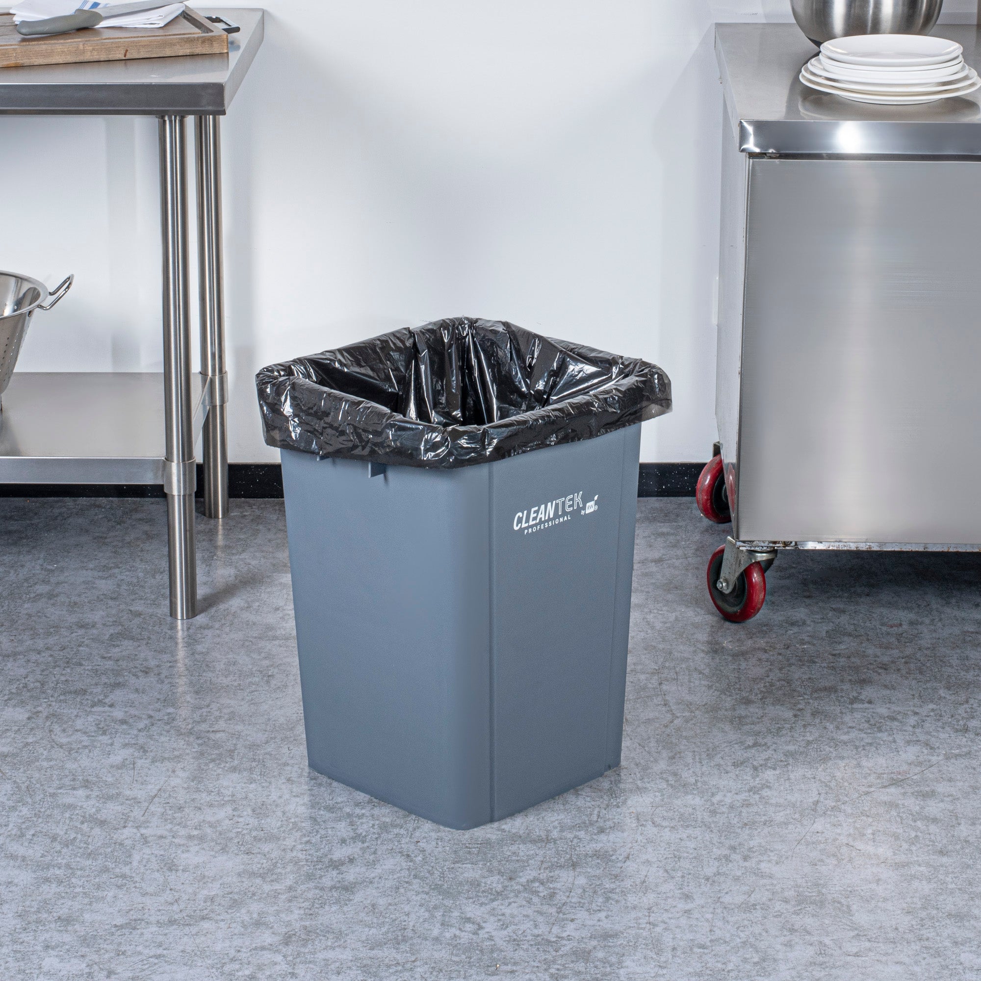 Clean Tek Professional 19 gal Square Gray Plastic Trash Can - 16" x 16" x 21 1/4" - 1 count box