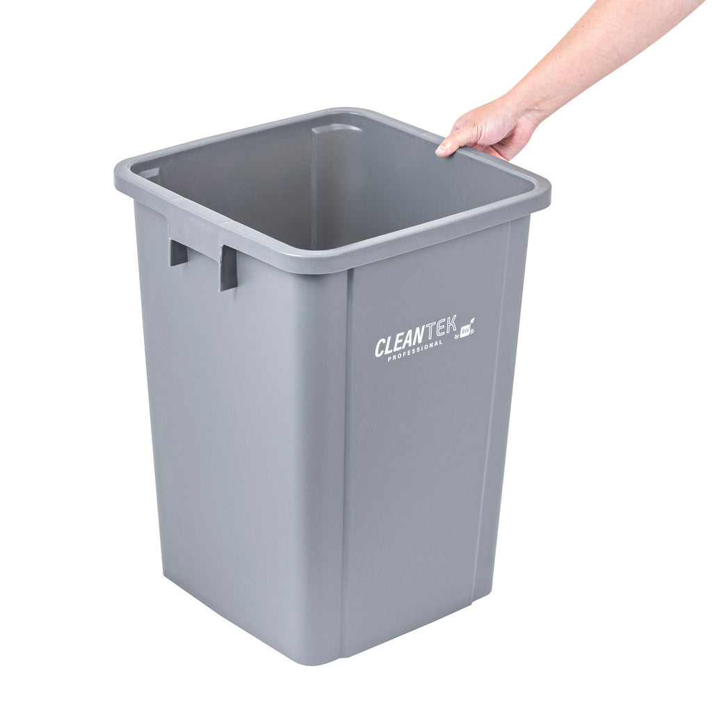 Clean Tek Professional 19 gal Square Gray Plastic Trash Can - 16" x 16" x 21 1/4" - 1 count box