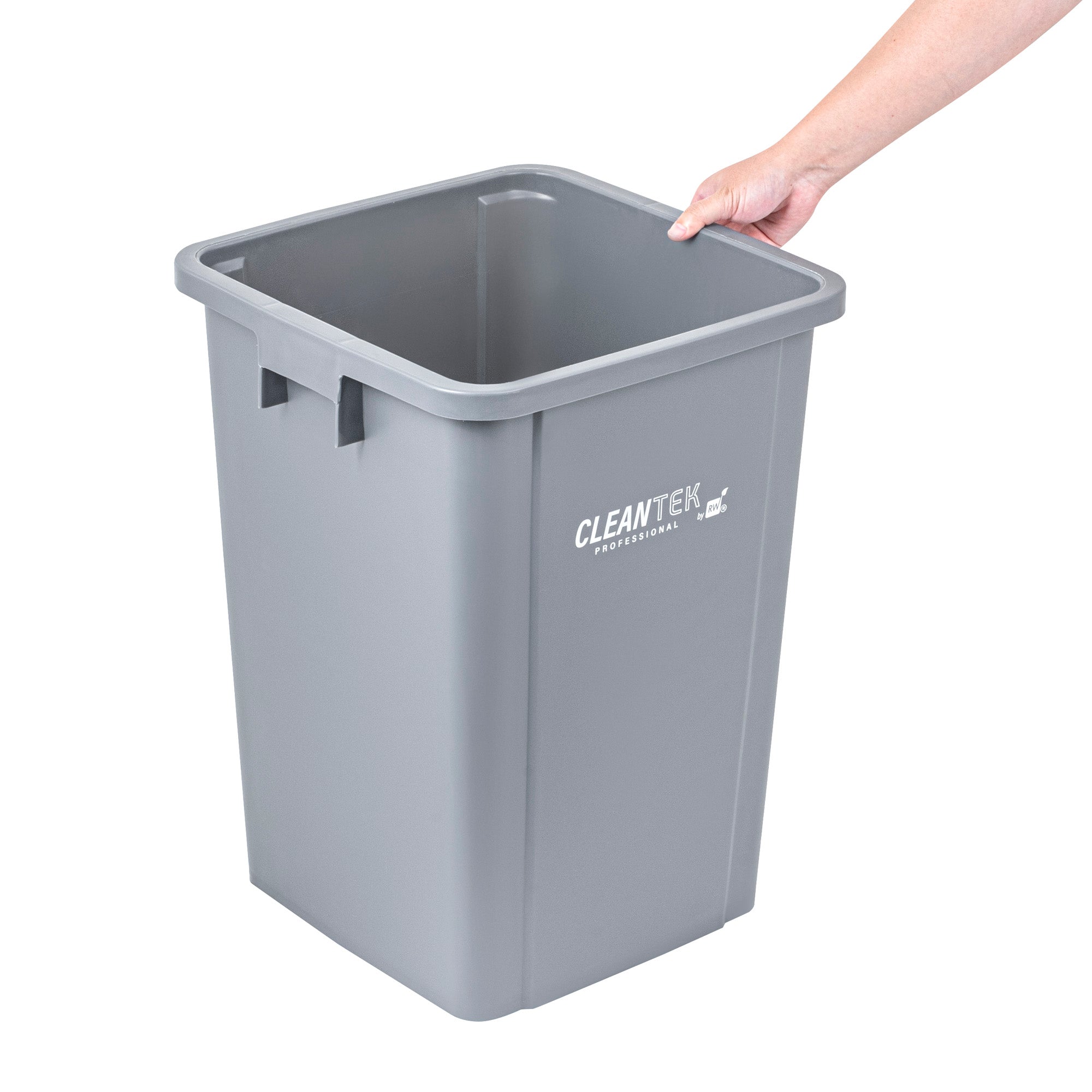 Clean Tek Professional 19 gal Square Gray Plastic Trash Can - 16" x 16" x 21 1/4" - 1 count box