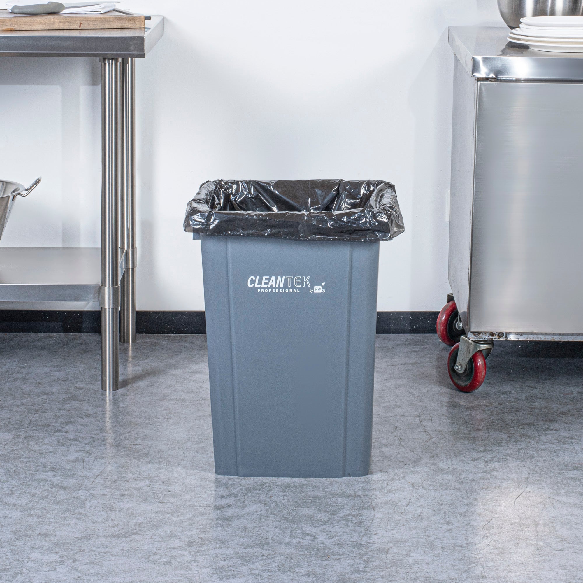 Clean Tek Professional 19 gal Square Gray Plastic Trash Can - 16" x 16" x 21 1/4" - 1 count box