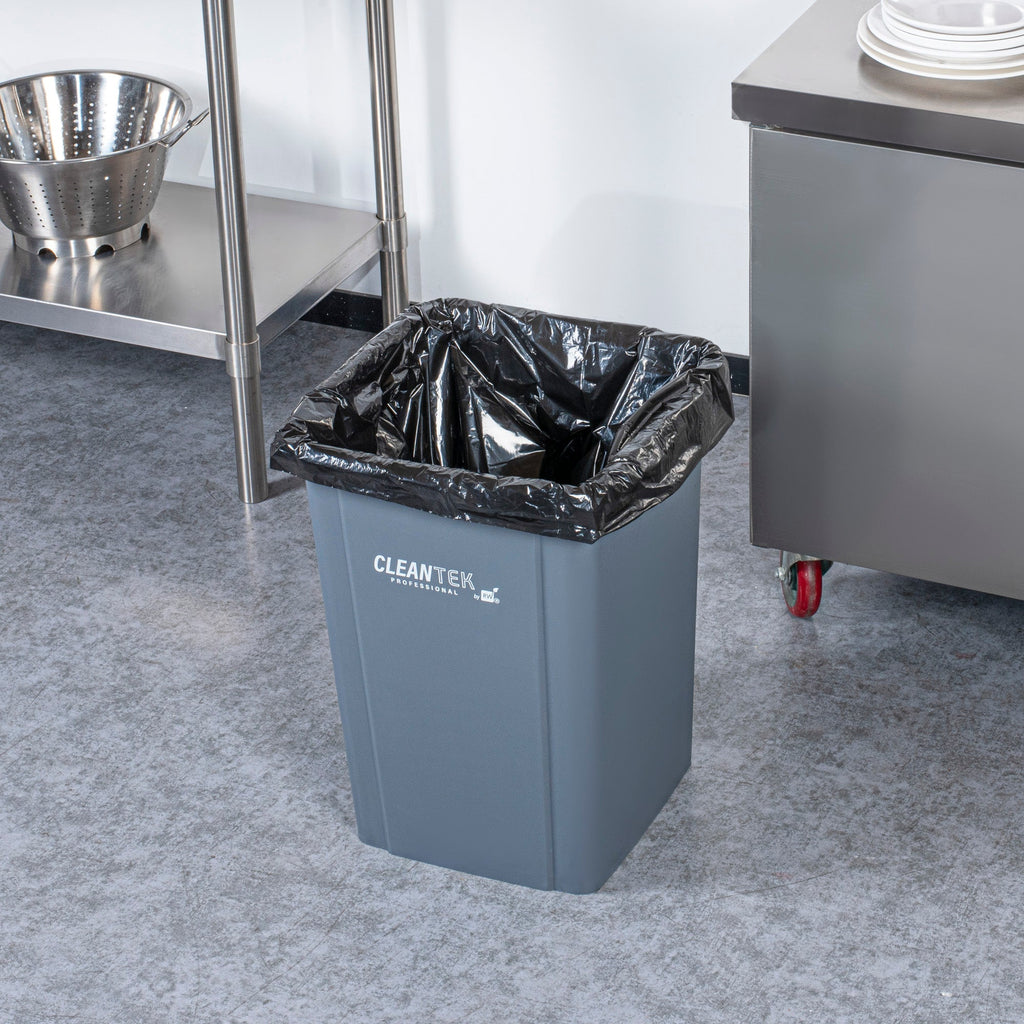 Clean Tek Professional 19 gal Square Gray Plastic Trash Can - 16" x 16" x 21 1/4" - 1 count box