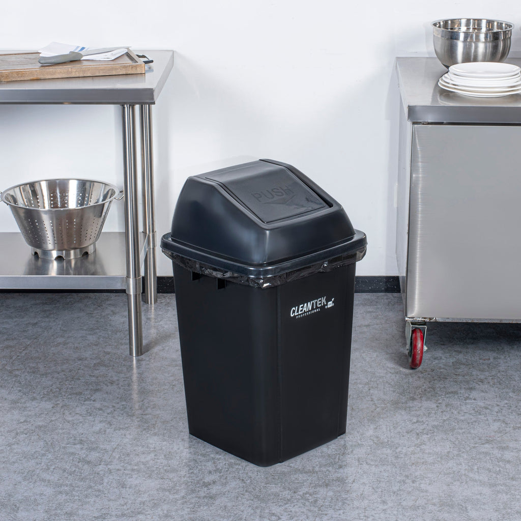 Clean Tek Professional Black Dome Top Lid - with Swing Door, Fits 19 / 23 gal Square Trash Can - 1 count box