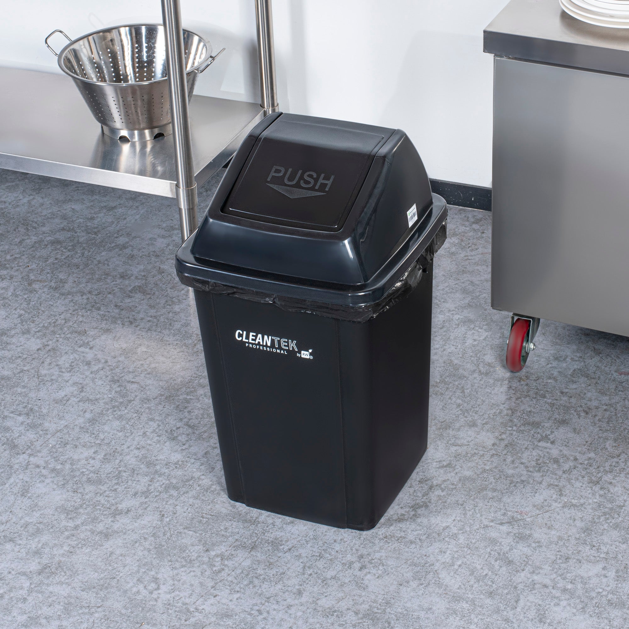 Clean Tek Professional Black Dome Top Lid - with Swing Door, Fits 19 / 23 gal Square Trash Can - 1 count box