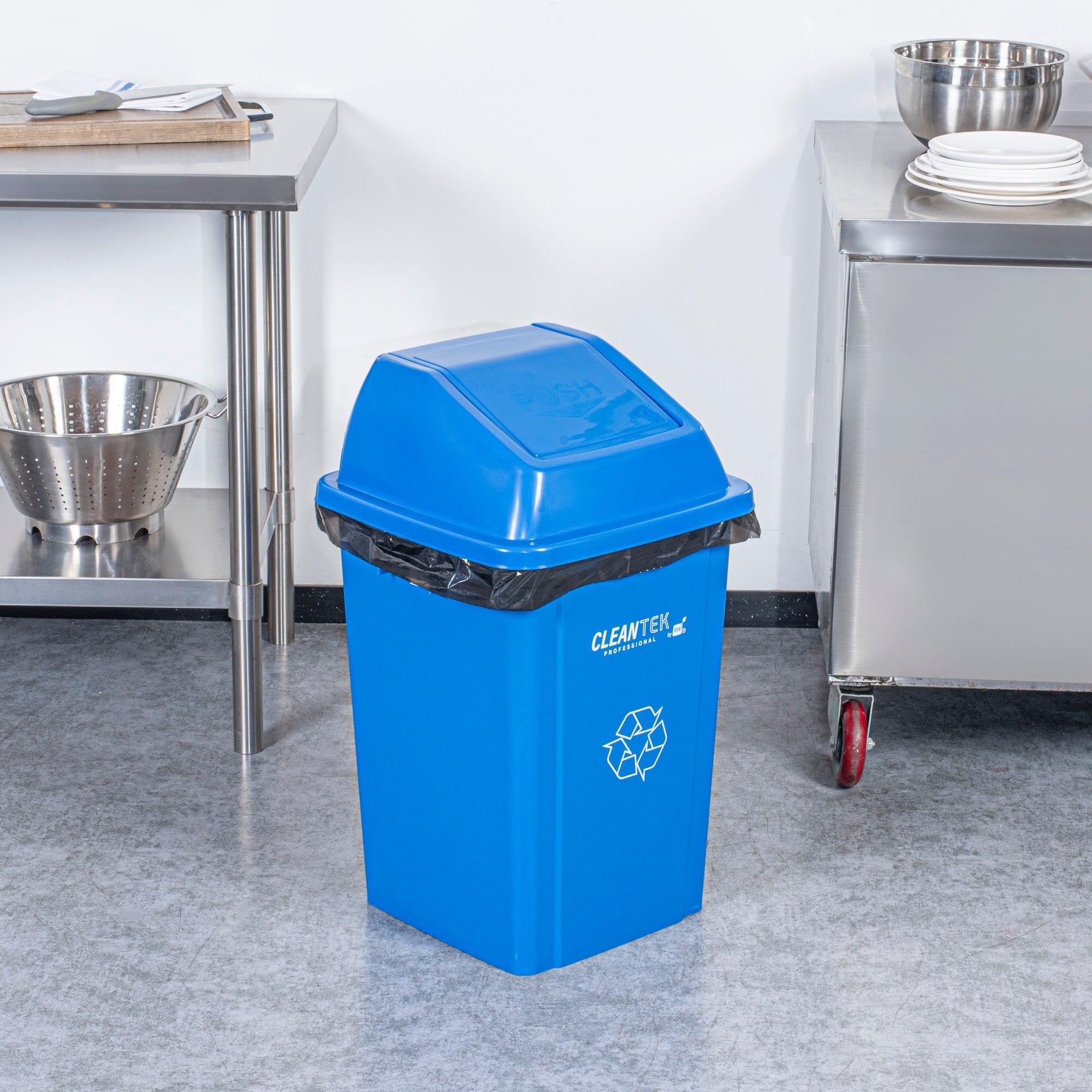 Clean Tek Professional Blue Dome Top Lid - with Swing Door, Fits 19 / 23 gal Square Recycling Bin - 1 count box