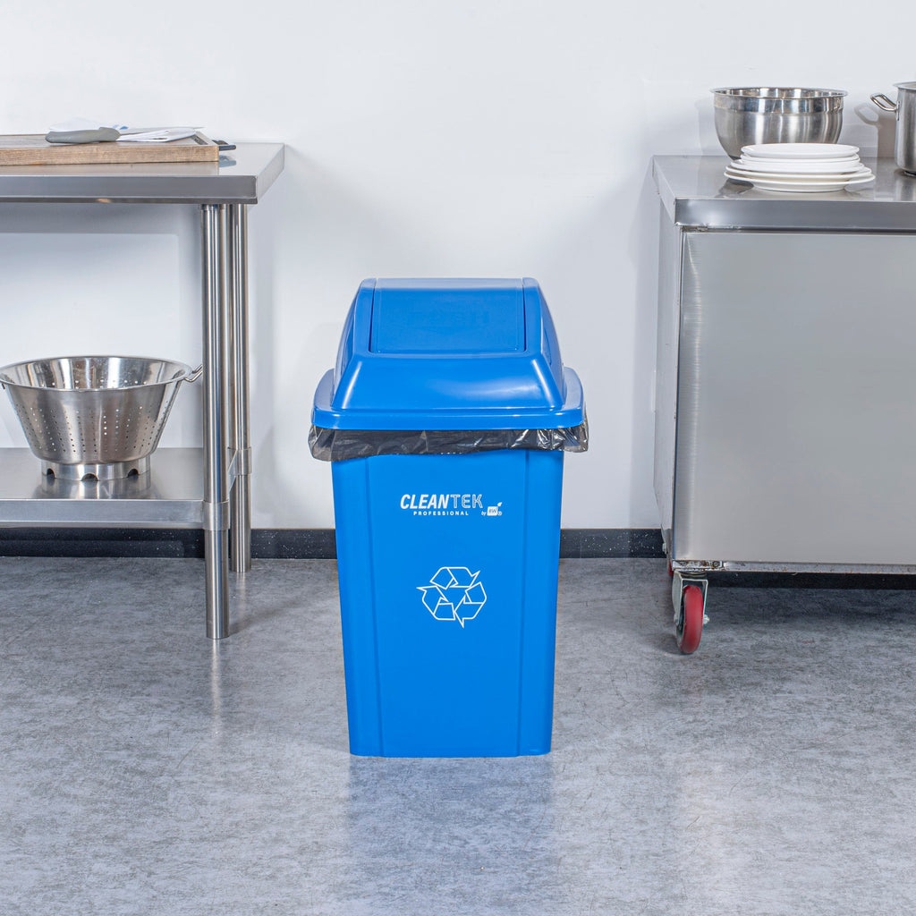 Clean Tek Professional Blue Dome Top Lid - with Swing Door, Fits 19 / 23 gal Square Recycling Bin - 1 count box