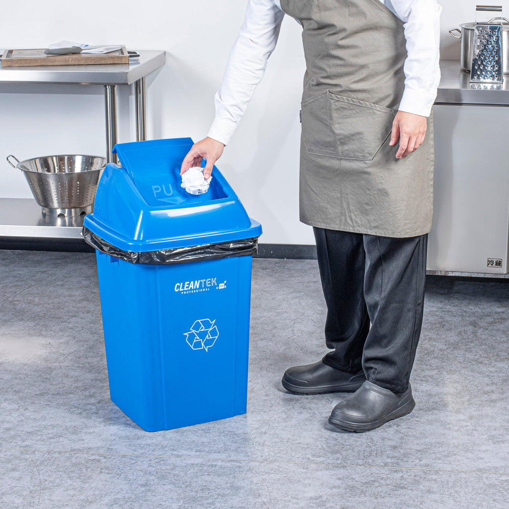 Clean Tek Professional Blue Dome Top Lid - with Swing Door, Fits 19 / 23 gal Square Recycling Bin - 1 count box