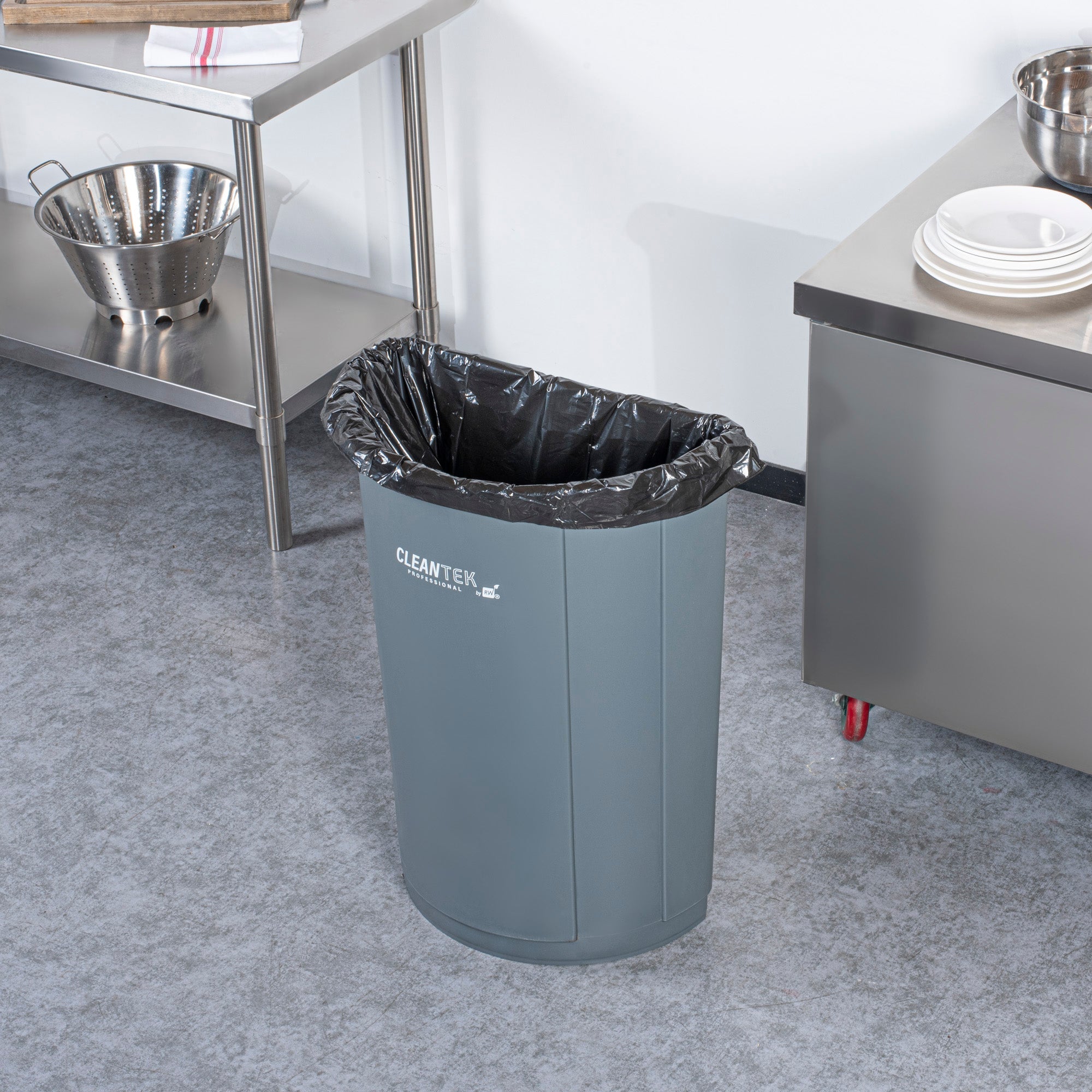 Clean Tek Professional 21 gal Half Round Gray Plastic Trash Can - 20 3/4" x 11 3/4" x 28 1/4" - 1 count box
