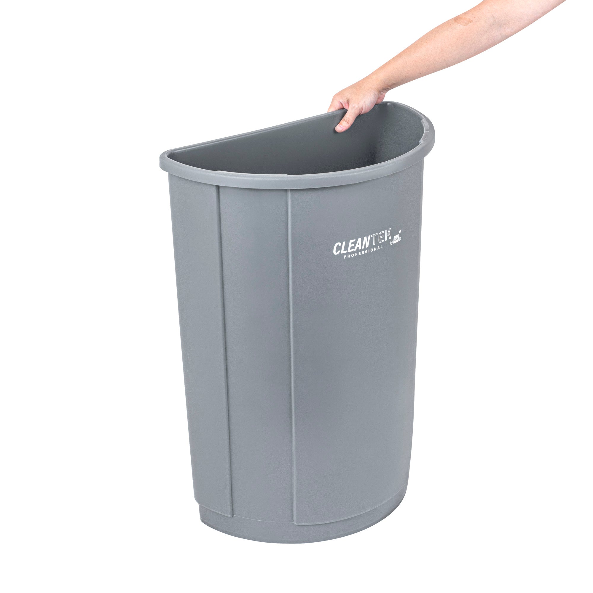 Clean Tek Professional 21 gal Half Round Gray Plastic Trash Can - 20 3/4" x 11 3/4" x 28 1/4" - 1 count box