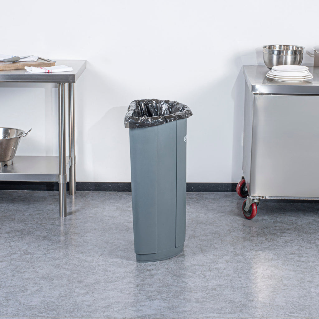 Clean Tek Professional 21 gal Half Round Gray Plastic Trash Can - 20 3/4" x 11 3/4" x 28 1/4" - 1 count box