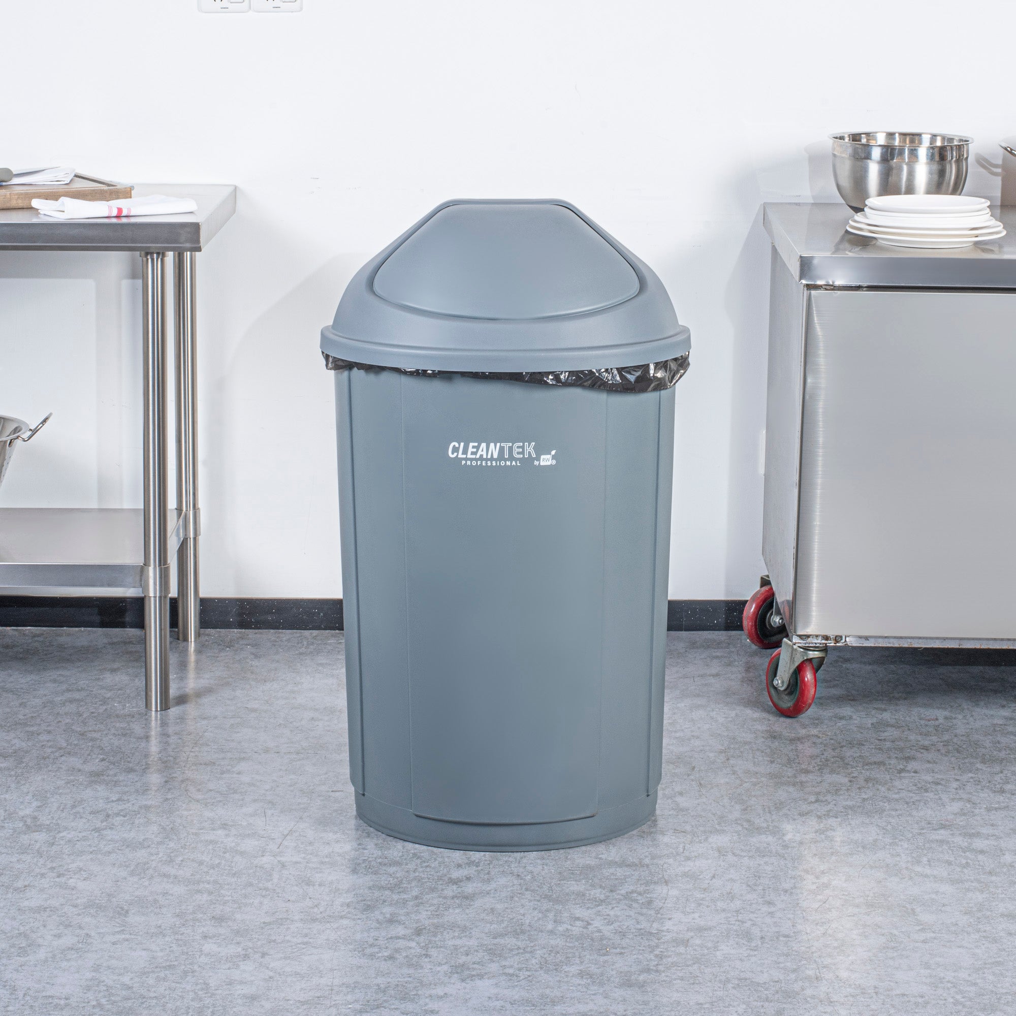 Clean Tek Professional Gray Dome Top Lid - with Swing Door, Fits 21 gal Half Round Trash Can - 1 count box