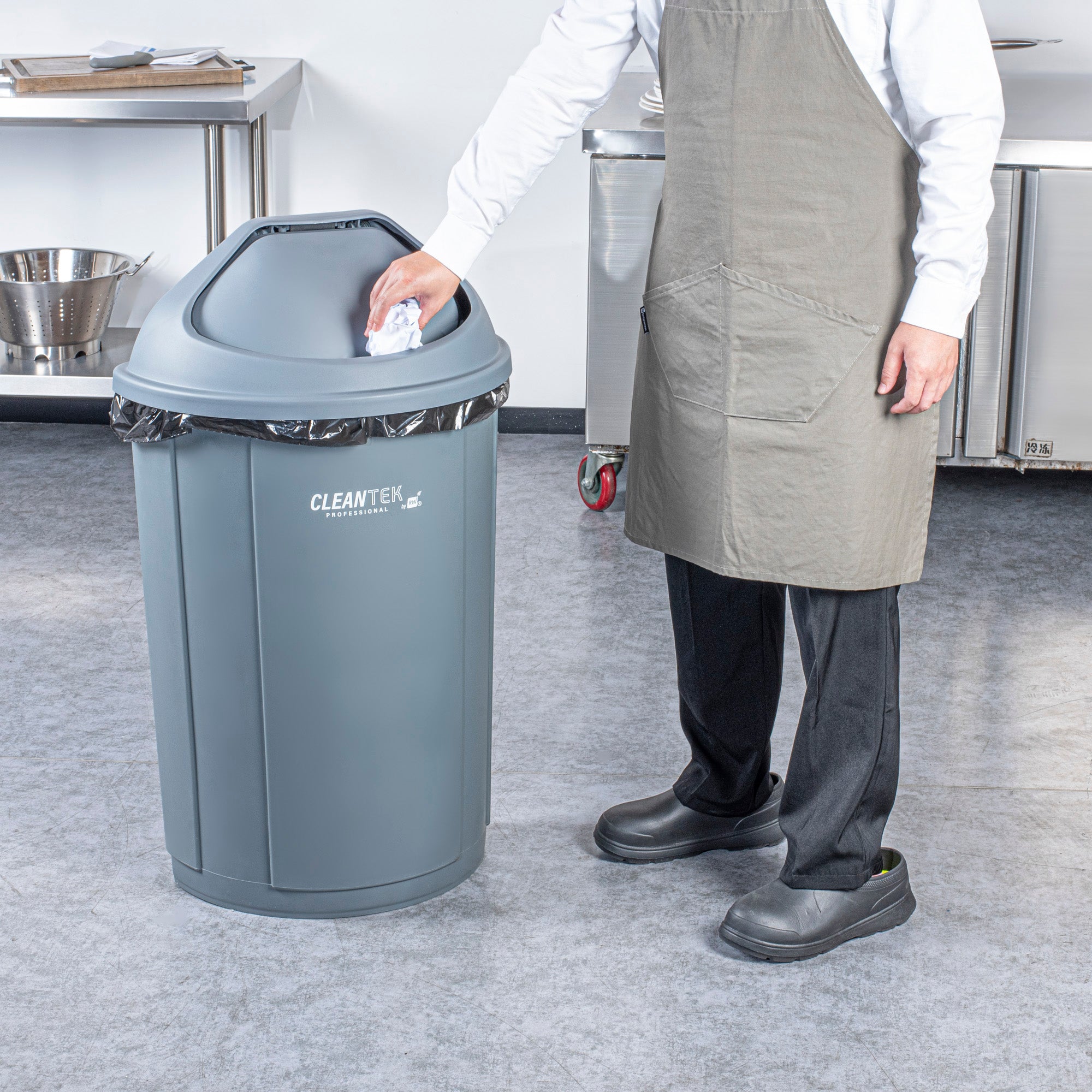 Clean Tek Professional Gray Dome Top Lid - with Swing Door, Fits 21 gal Half Round Trash Can - 1 count box