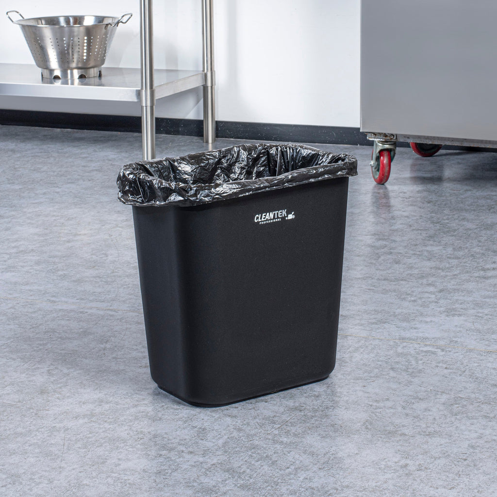 Clean Tek Professional 28 qt / 7 gal Rectangle Black Wastebasket / Trash Can - 14 1/2" x 10 1/2" x 15 1/4" - 1 count box