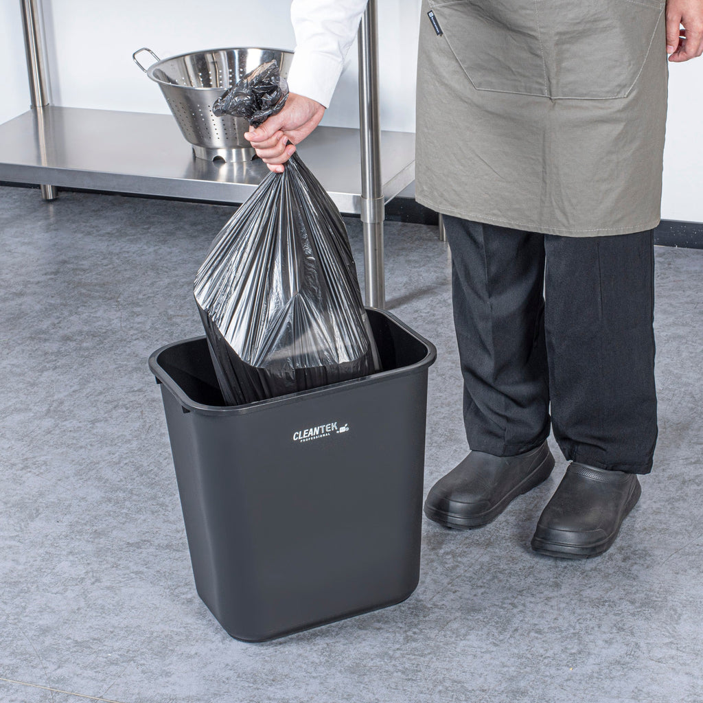 Clean Tek Professional 28 qt / 7 gal Rectangle Black Wastebasket / Trash Can - 14 1/2" x 10 1/2" x 15 1/4" - 1 count box