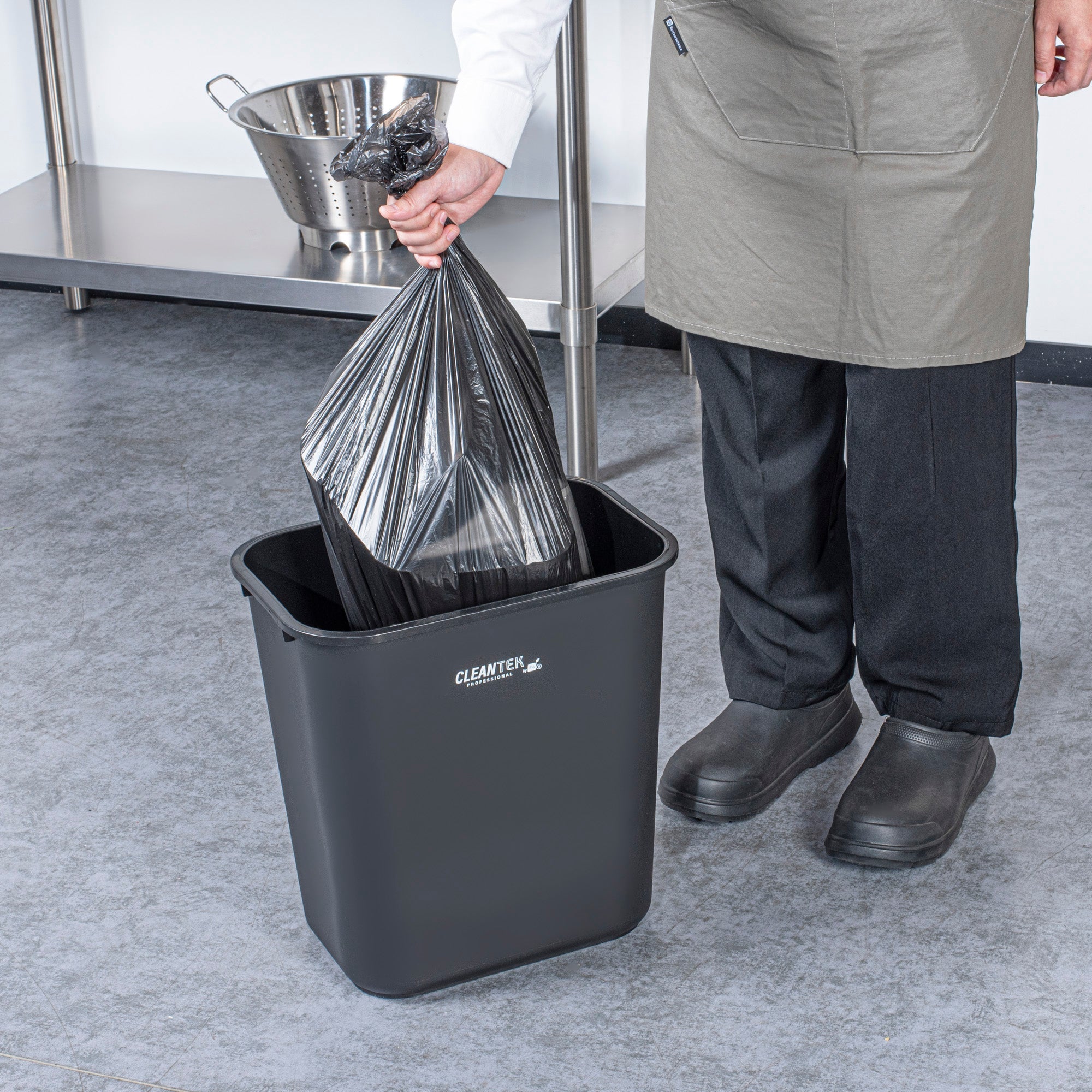 Clean Tek Professional 28 qt / 7 gal Rectangle Black Wastebasket / Trash Can - 14 1/2" x 10 1/2" x 15 1/4" - 1 count box