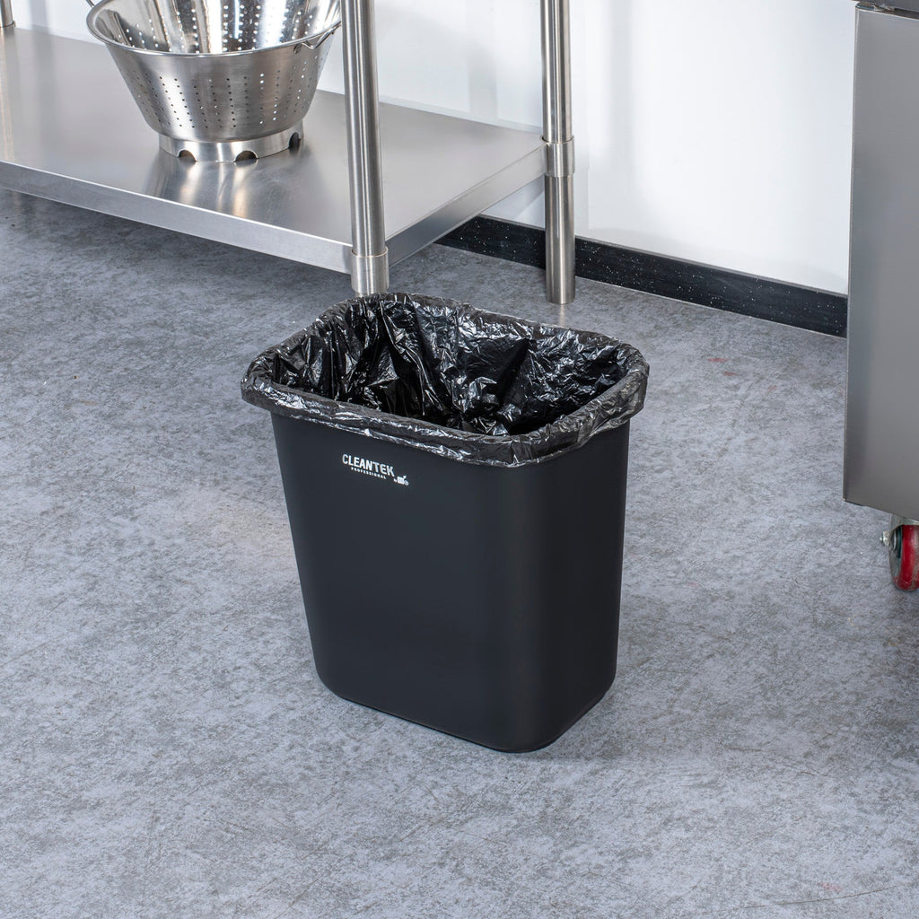 Clean Tek Professional 28 qt / 7 gal Rectangle Black Wastebasket / Trash Can - 14 1/2" x 10 1/2" x 15 1/4" - 1 count box