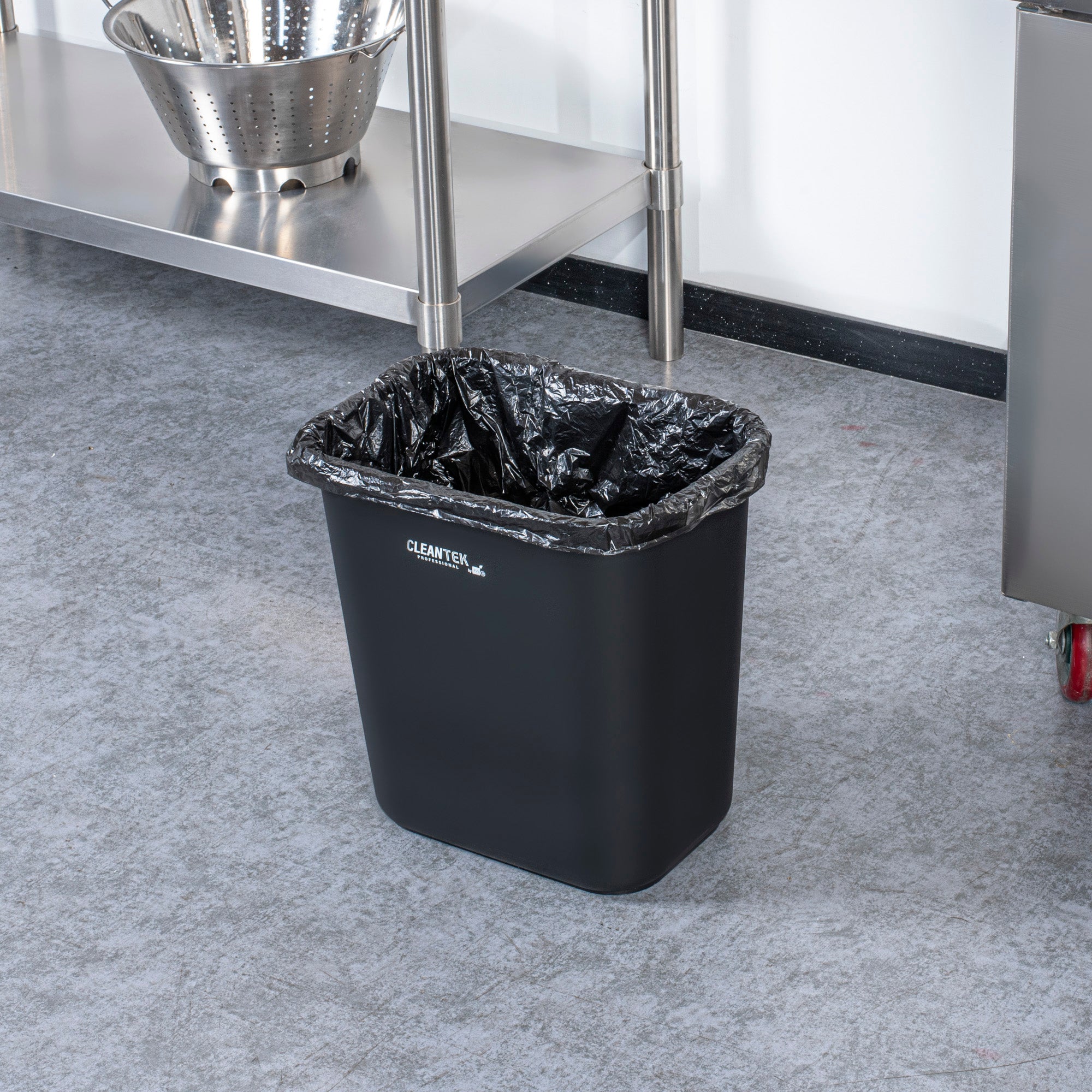 Clean Tek Professional 28 qt / 7 gal Rectangle Black Wastebasket / Trash Can - 14 1/2" x 10 1/2" x 15 1/4" - 1 count box