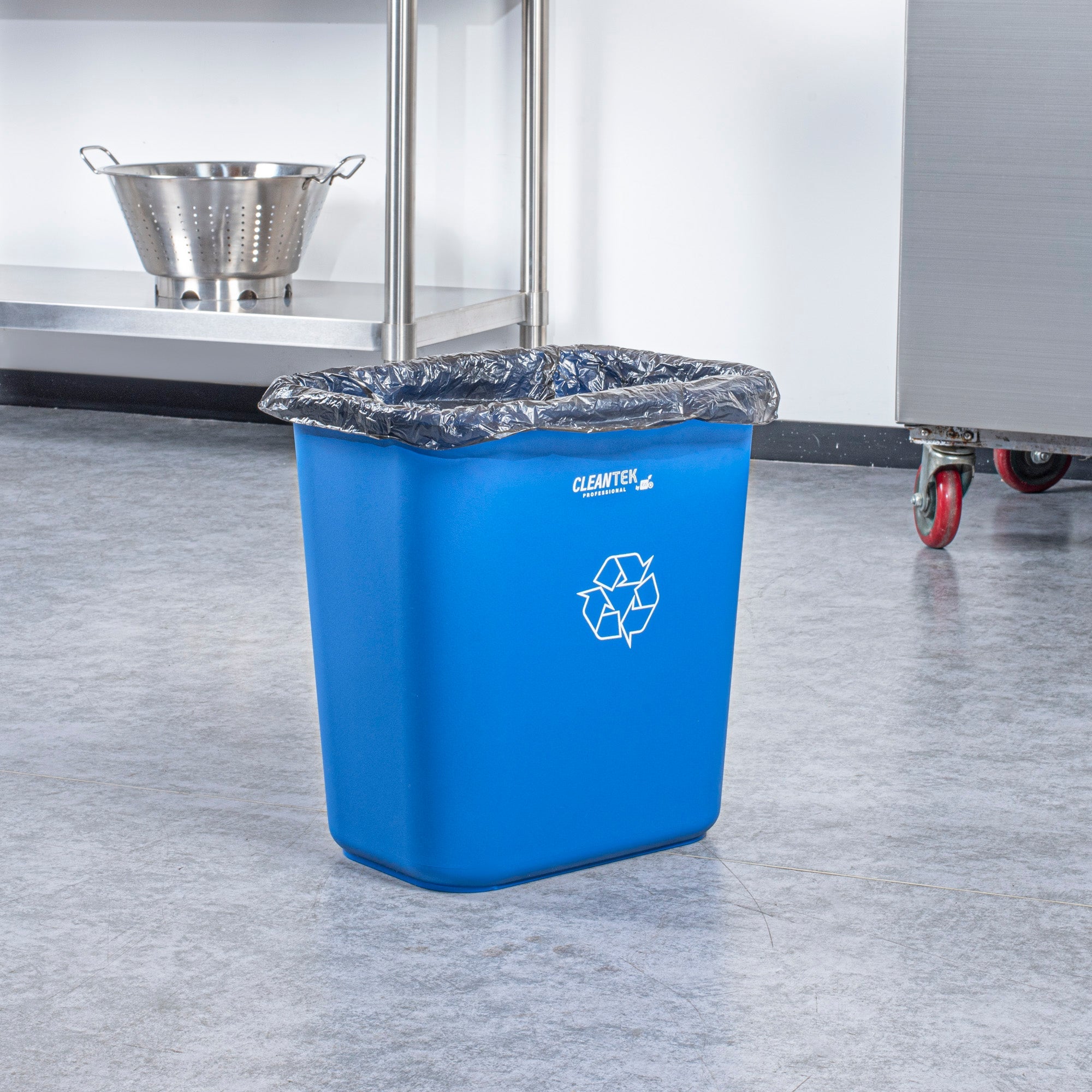 Clean Tek Professional 28 qt / 7 gal Rectangle Blue Recycling Wastebasket / Trash Can - 14 1/2" x 10 1/2" x 15 1/4" - 1 count box