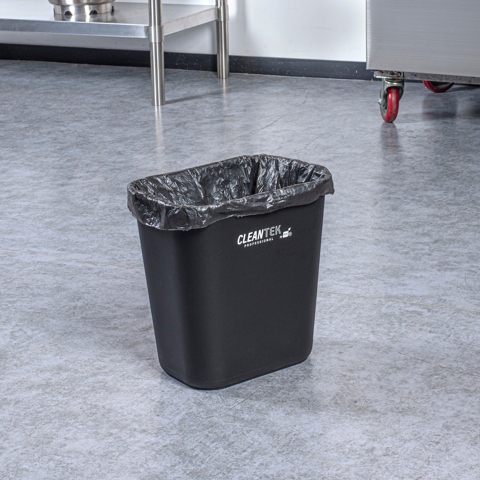 Clean Tek Professional 13 qt / 3 gal Rectangle Black Wastebasket / Trash Can - 11 3/4" x 7 3/4" x 12" - 1 count box