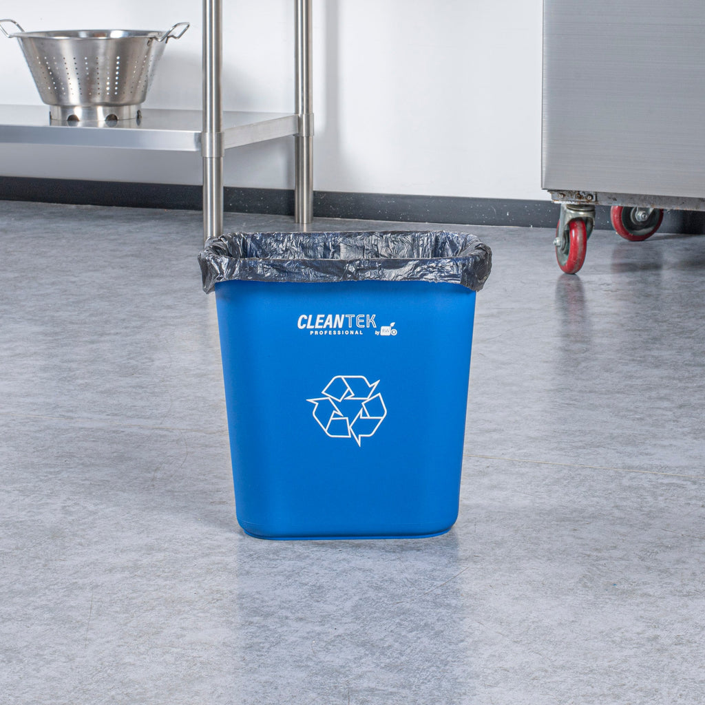 Clean Tek Professional 13 qt / 3 gal Rectangle Blue Recycling Wastebasket / Trash Can - 11 3/4" x 7 3/4" x 12" - 1 count box