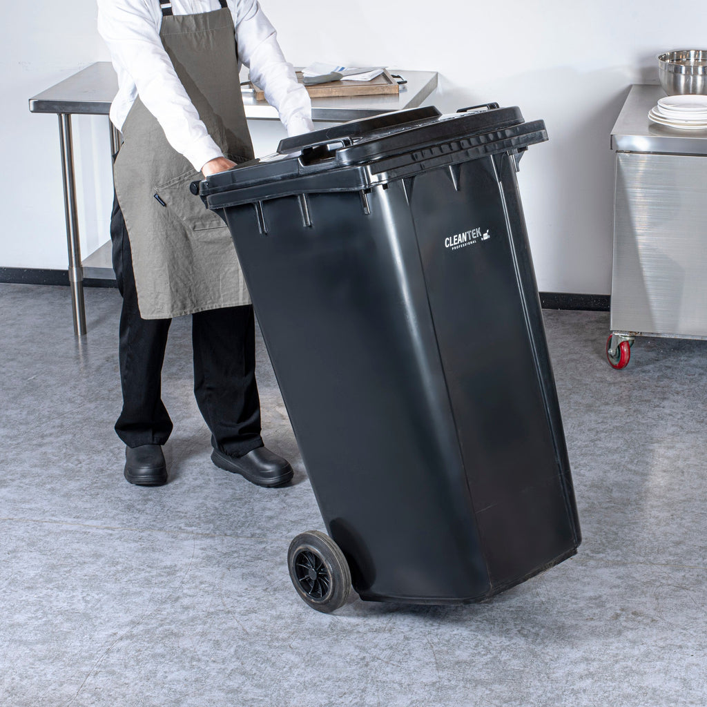 Clean Tek Professional 64 gal Rectangle Black Plastic Wheeled Trash Can - with Lid - 28 1/2" x 23" x 43" - 1 count box