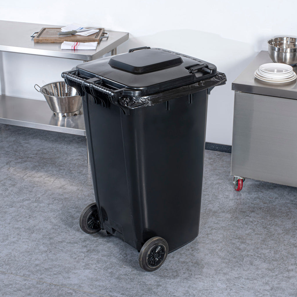 Clean Tek Professional 64 gal Rectangle Black Plastic Wheeled Trash Can - with Lid - 28 1/2" x 23" x 43" - 1 count box