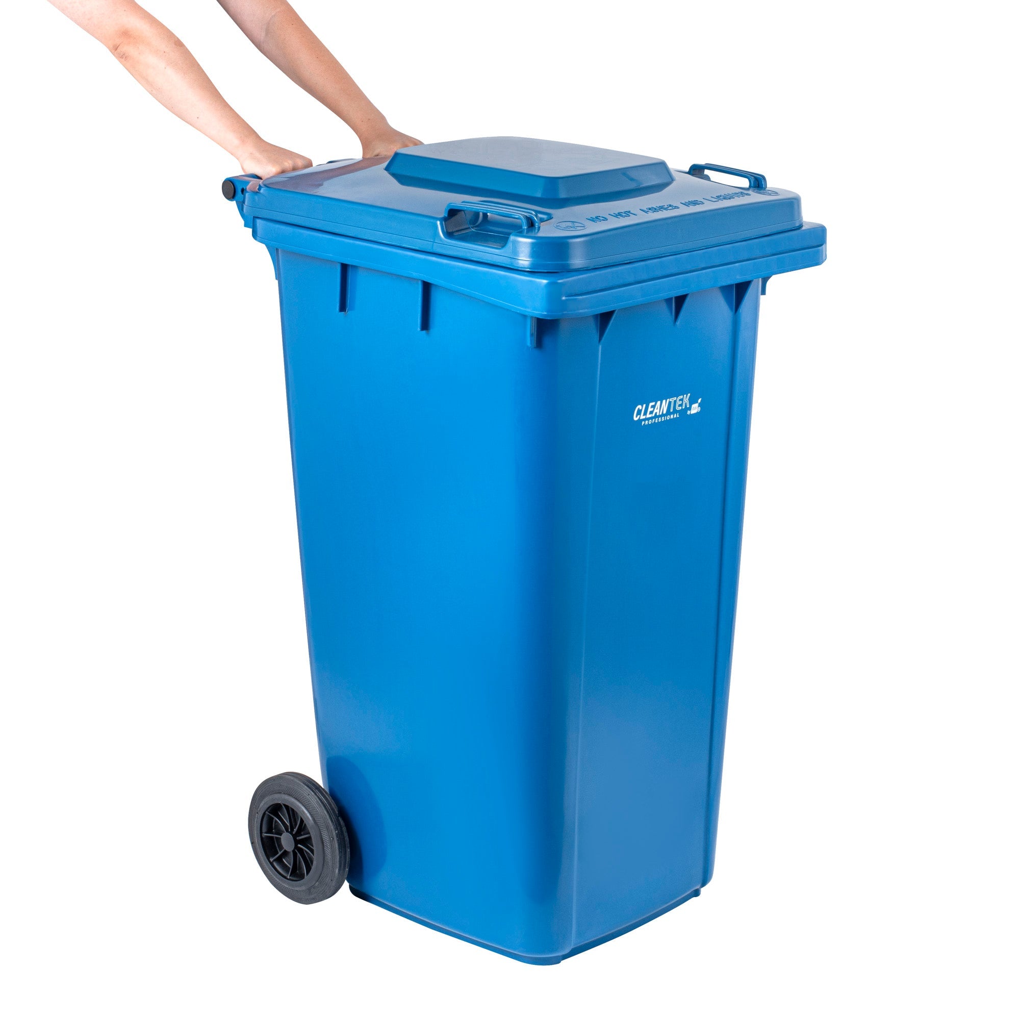 Clean Tek Professional 64 gal Rectangle Blue Plastic Wheeled Trash Can - with Lid - 28 1/2" x 23" x 43" - 1 count box
