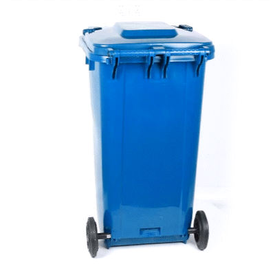 Clean Tek Professional 64 gal Rectangle Blue Plastic Wheeled Trash Can - with Lid - 28 1/2" x 23" x 43" - 1 count box
